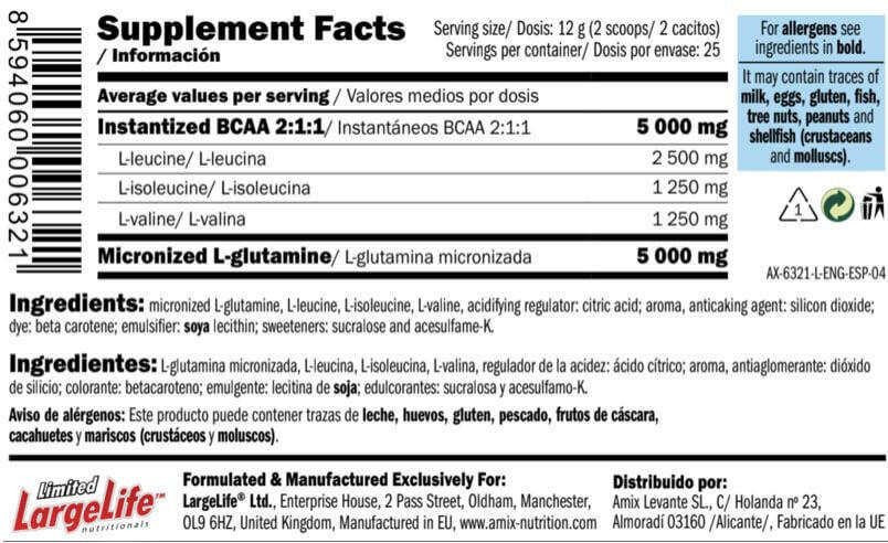 Glutamine + BCAA - 300g Mangue de Amix Nutrition 4/5