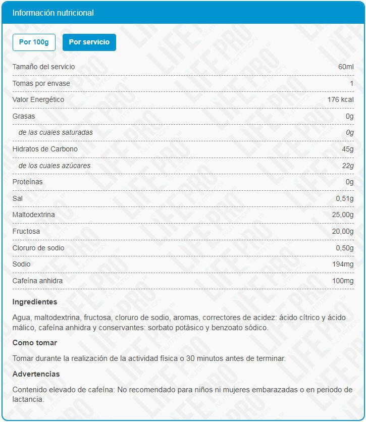 Ultra Gel 1:08 con Cafeína - 60ml Naranja LifePRO 2/3