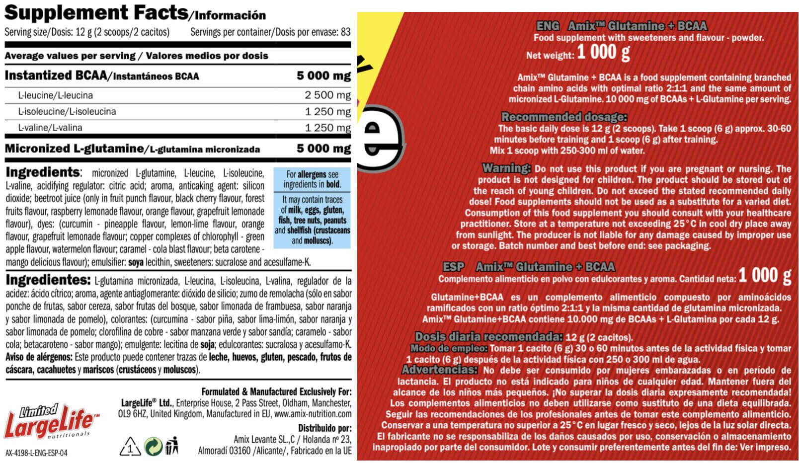 Glutammina + BCAA - 1Kg Limone Lime Amix Nutrition 4/5