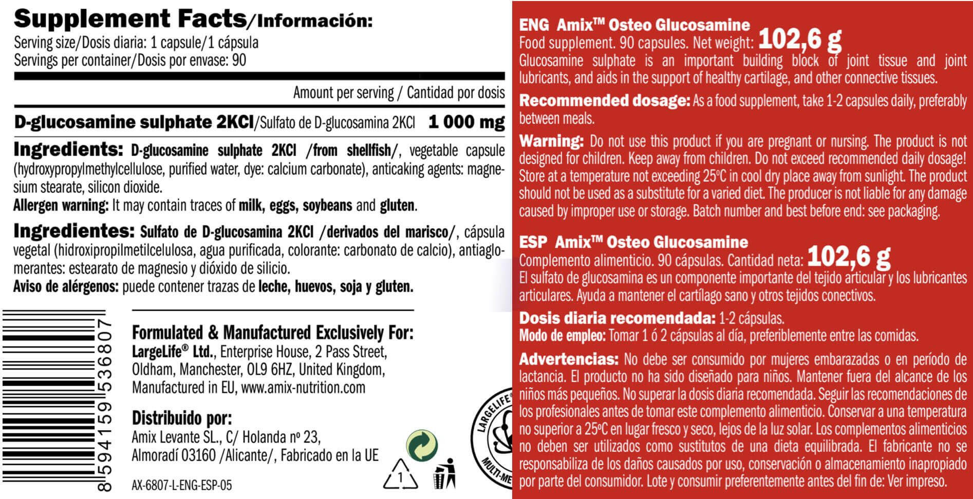 Osteo Glucosamine 1000mg - 90 Cápsulas Amix Nutrition 4/5