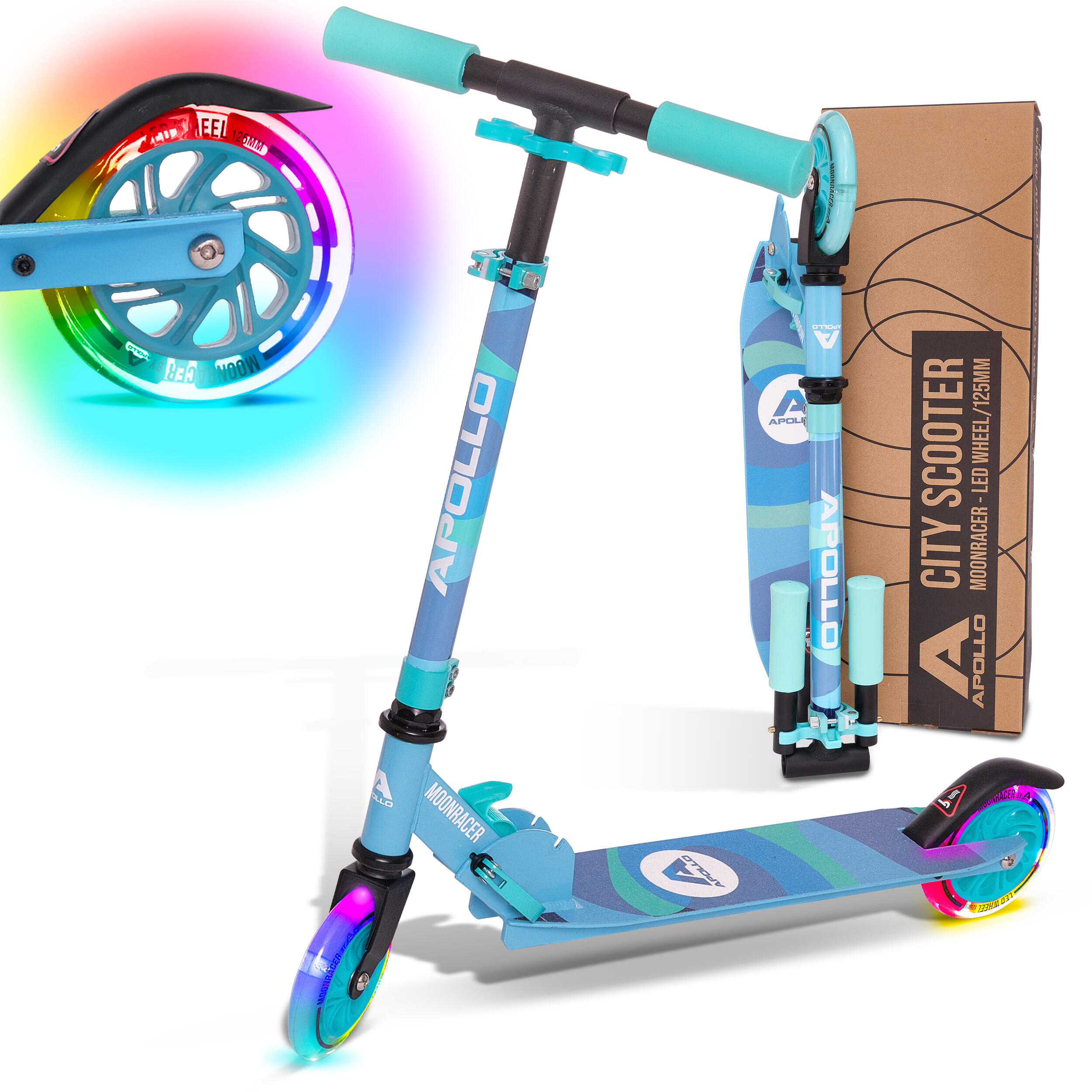 APOLLO City Scooter Moonracer – Leichter Kinderroller mit LED-Rollen und Federung