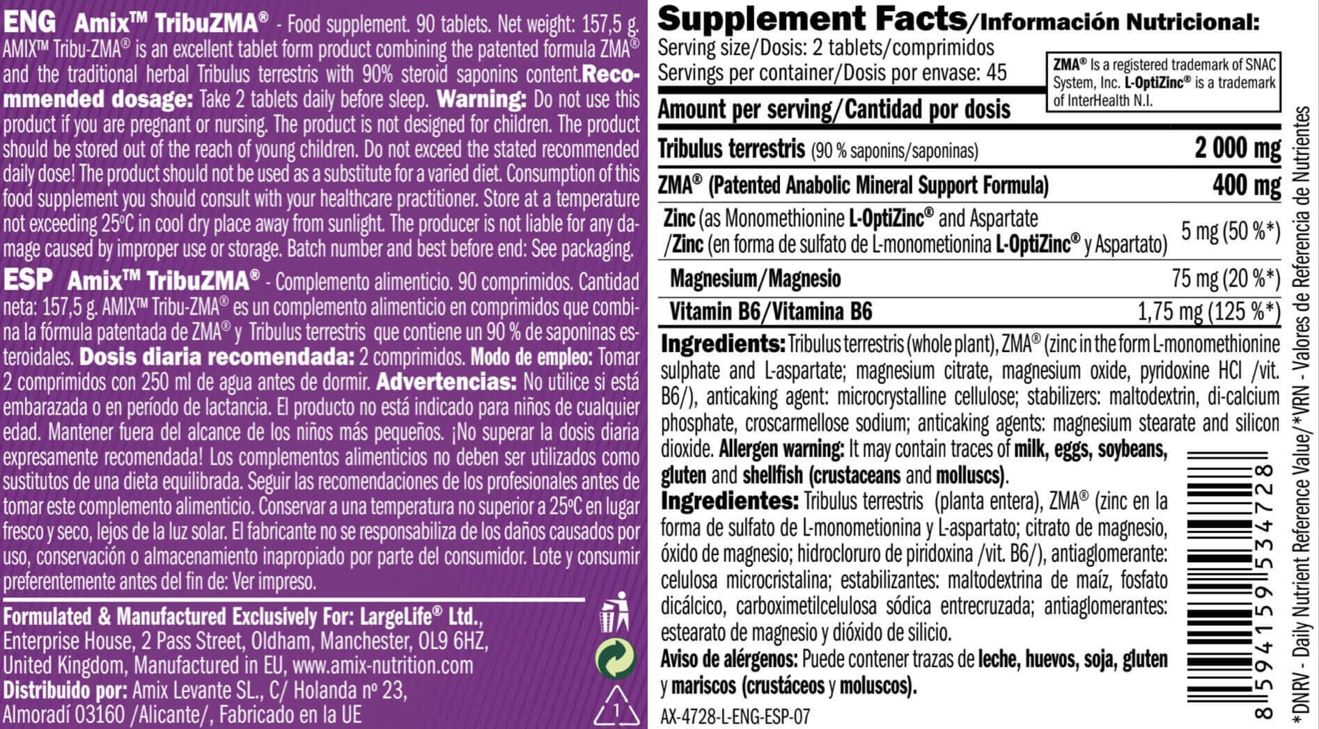 TribuZMA 1200mg - 90 Tabletten Amix Nutrition 3/4