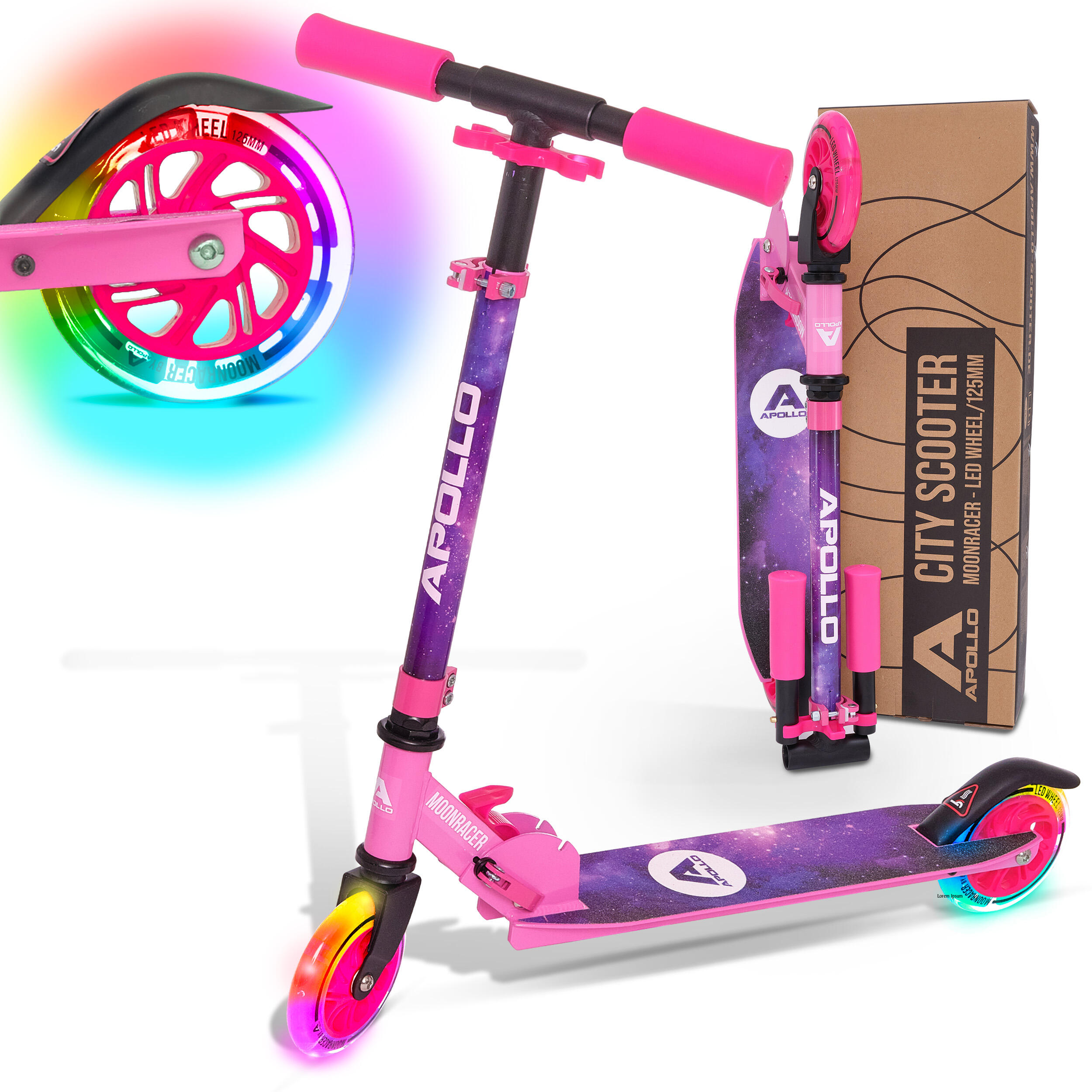 APOLLO City Scooter Moonracer – Leichter Kinderroller mit LED-Rollen und Federung