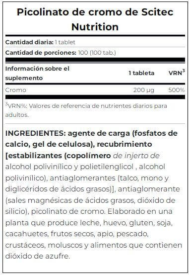 Picolinato de Cromo - 100 Tabletas Scitec Nutrition 3/4