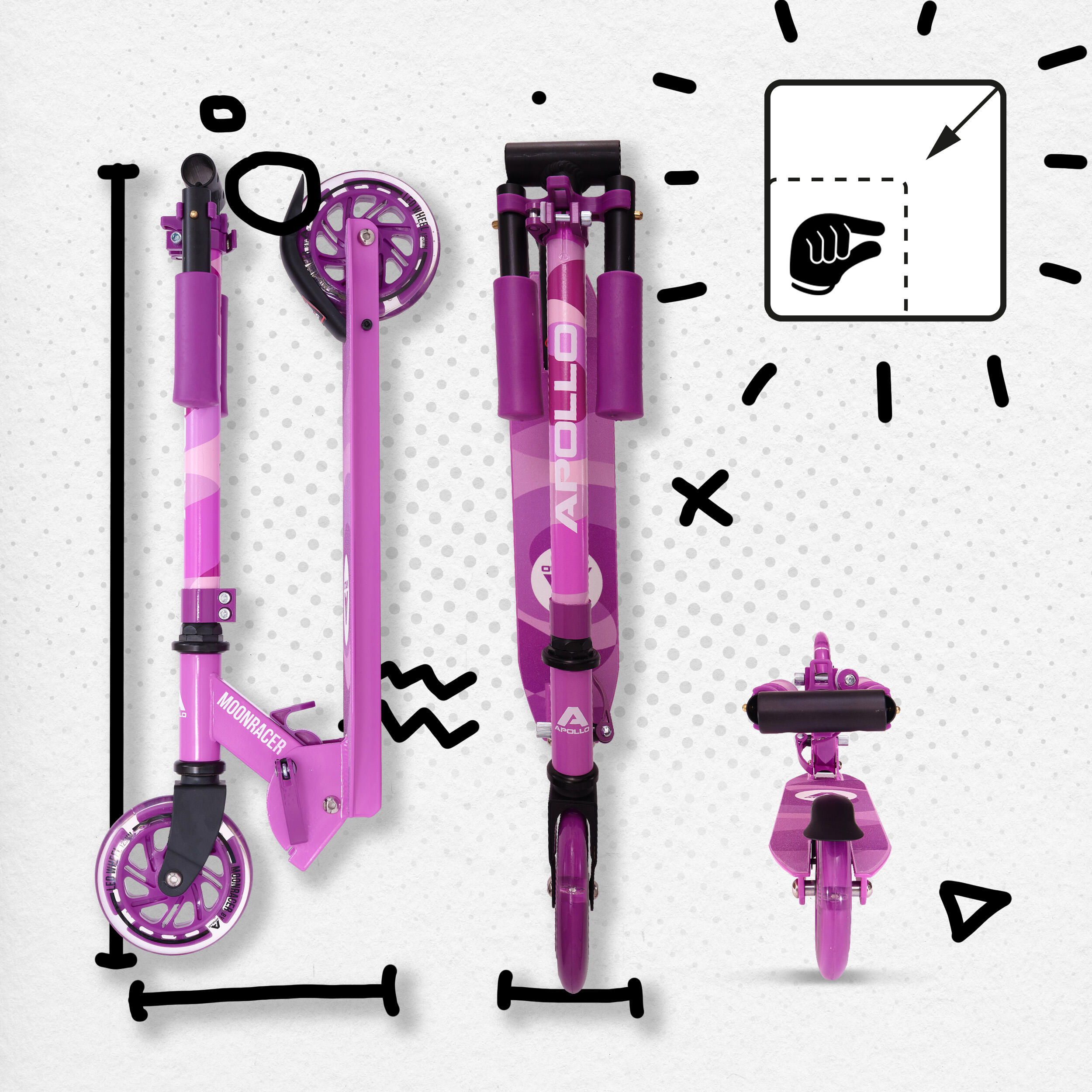 FA Sports - Velotouro In Hoogte Verstelbare Kinderstep Met Led Verlichte Wielen Met Handrem En Gepatenteerd Een Klik Vouwmechanisme Voor Jongens En Meisjes