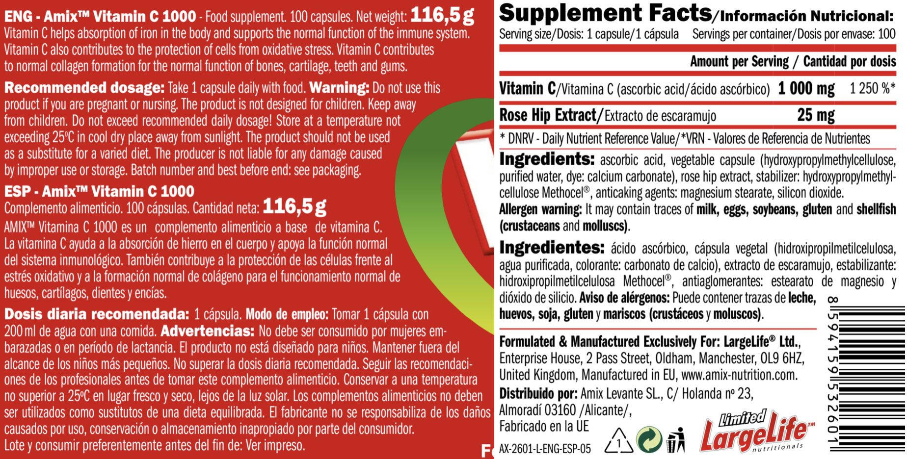 Amix Vitamina C 1000 - 100 Cápsulas Fortalece El Sistema Inmunológico 4/5