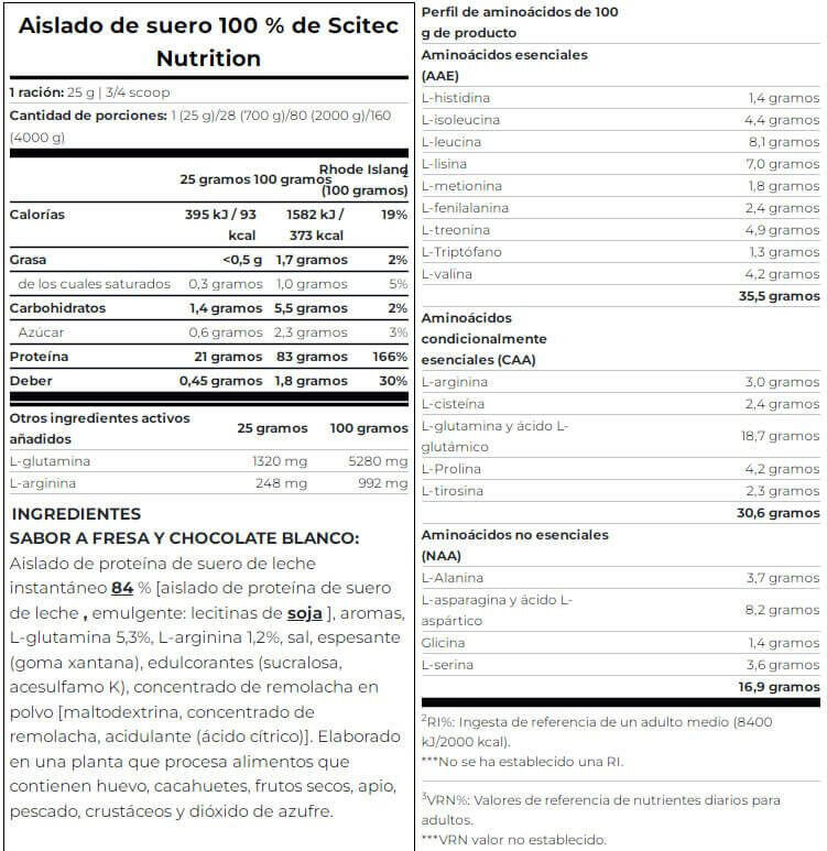 100% Whey Isolate - 1816g Fresa Chocolate Blanco Scitec Nutrition 4/5