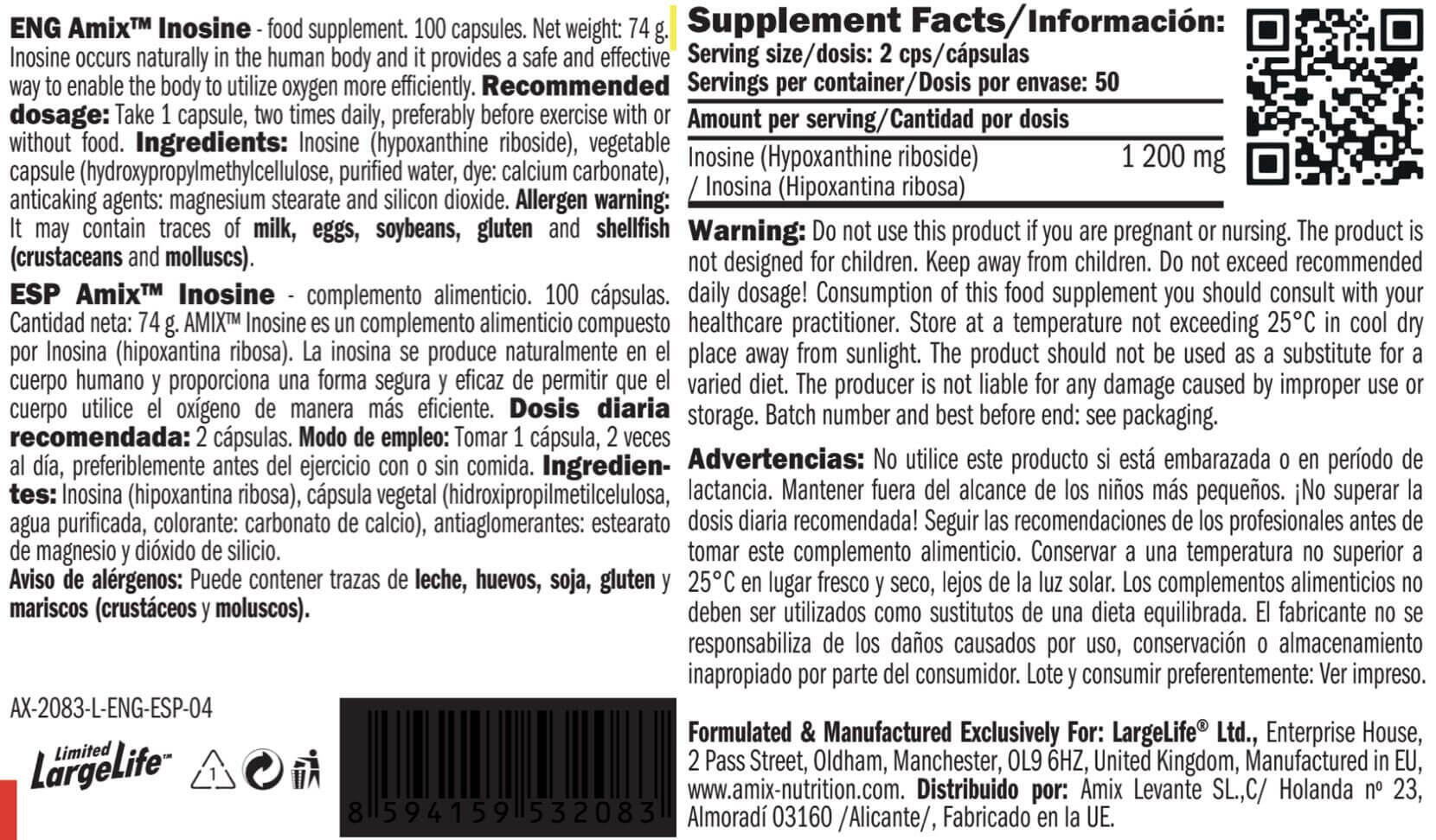 Amix Inosine 100 Cápsulas 3/4