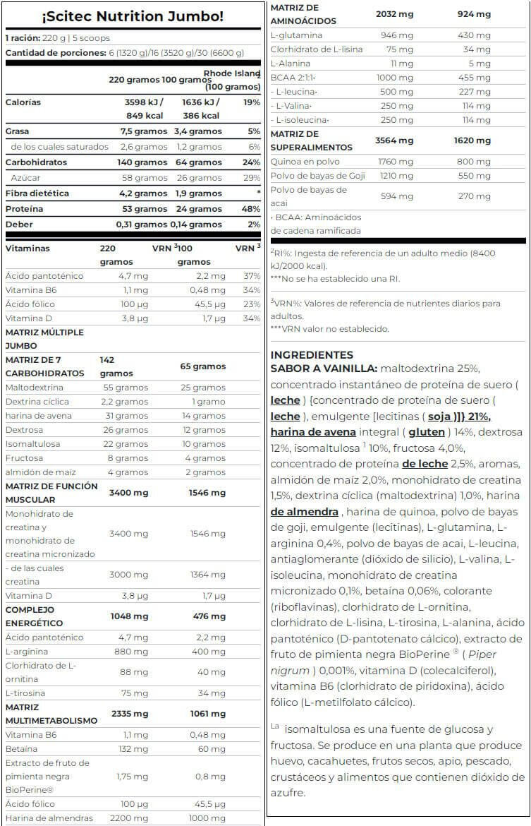 Ganador de masa Jumbo 1320 Gr Vainilla - Scitec Nutrition 5/5