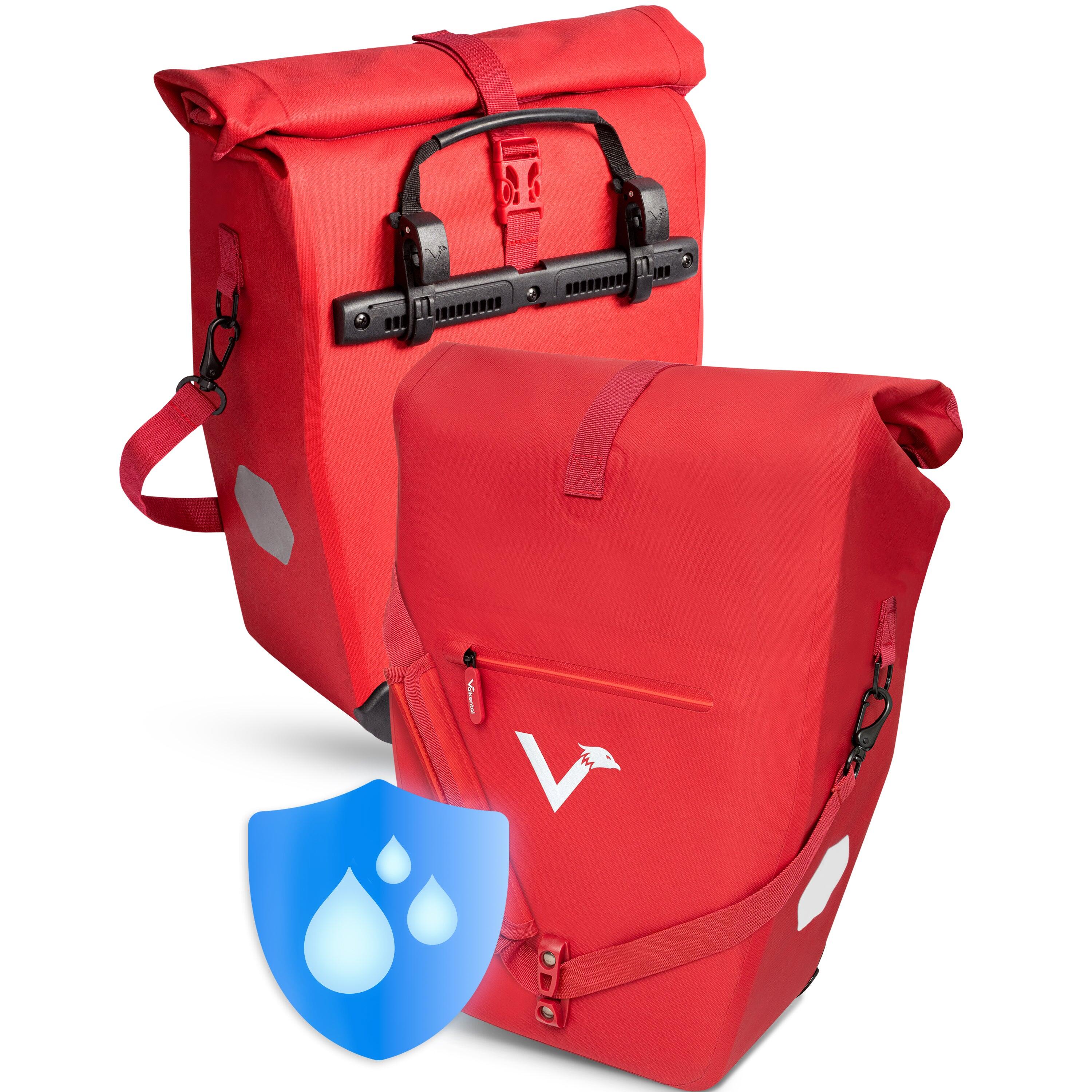 Valkental - Sacoches Vélo X2 2en1 Sac Bandoulière 28l – Ocean - Sacoche Vélo - Rouge - 28 L - Decathlon