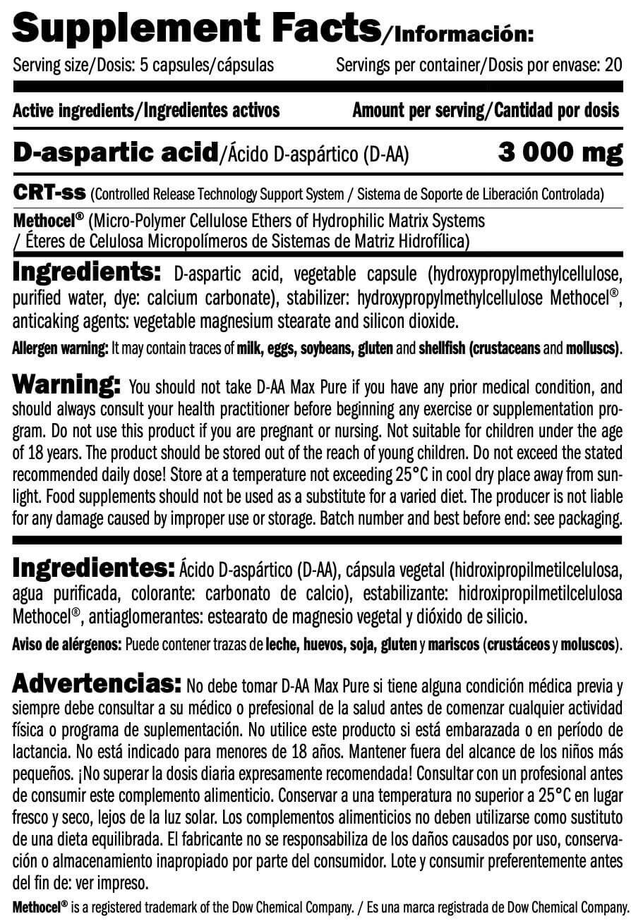 D-AA Max Pure (Ácido Aspártico) - 100 Cápsulas Amix Nutrition 3/4