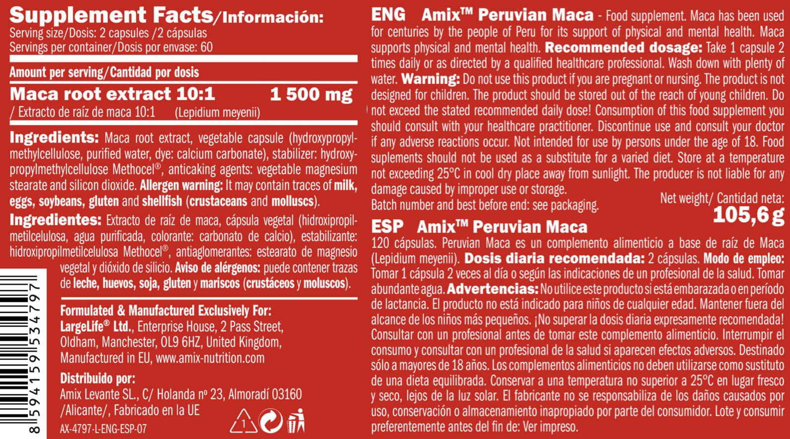 Peruvian Maca - 120 Cápsulas Amix Nutrition 3/4