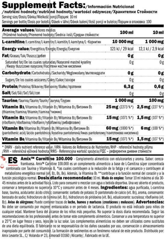 Carnitine 100.000 - 1000ml Cerise et framboise de Amix Nutrition 4/5