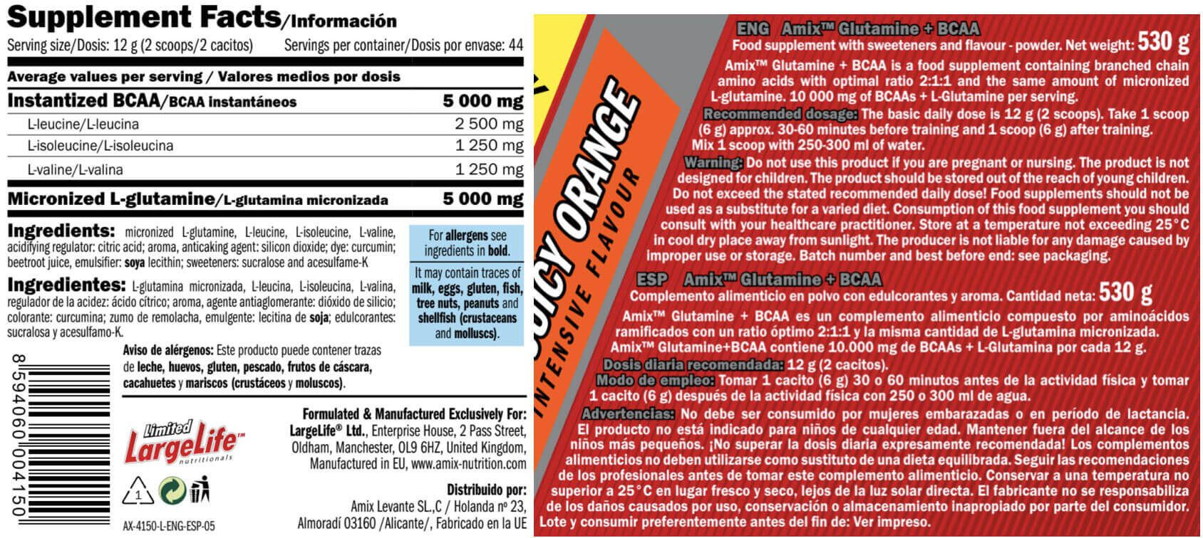 Glutamine + BCAA - 500g Orange de Amix Nutrition 4/5