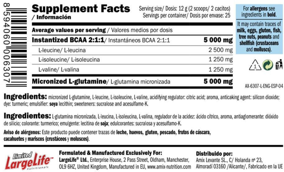 Glutamine + BCAA - 300g Lima Citron de Amix Nutrition 5/6