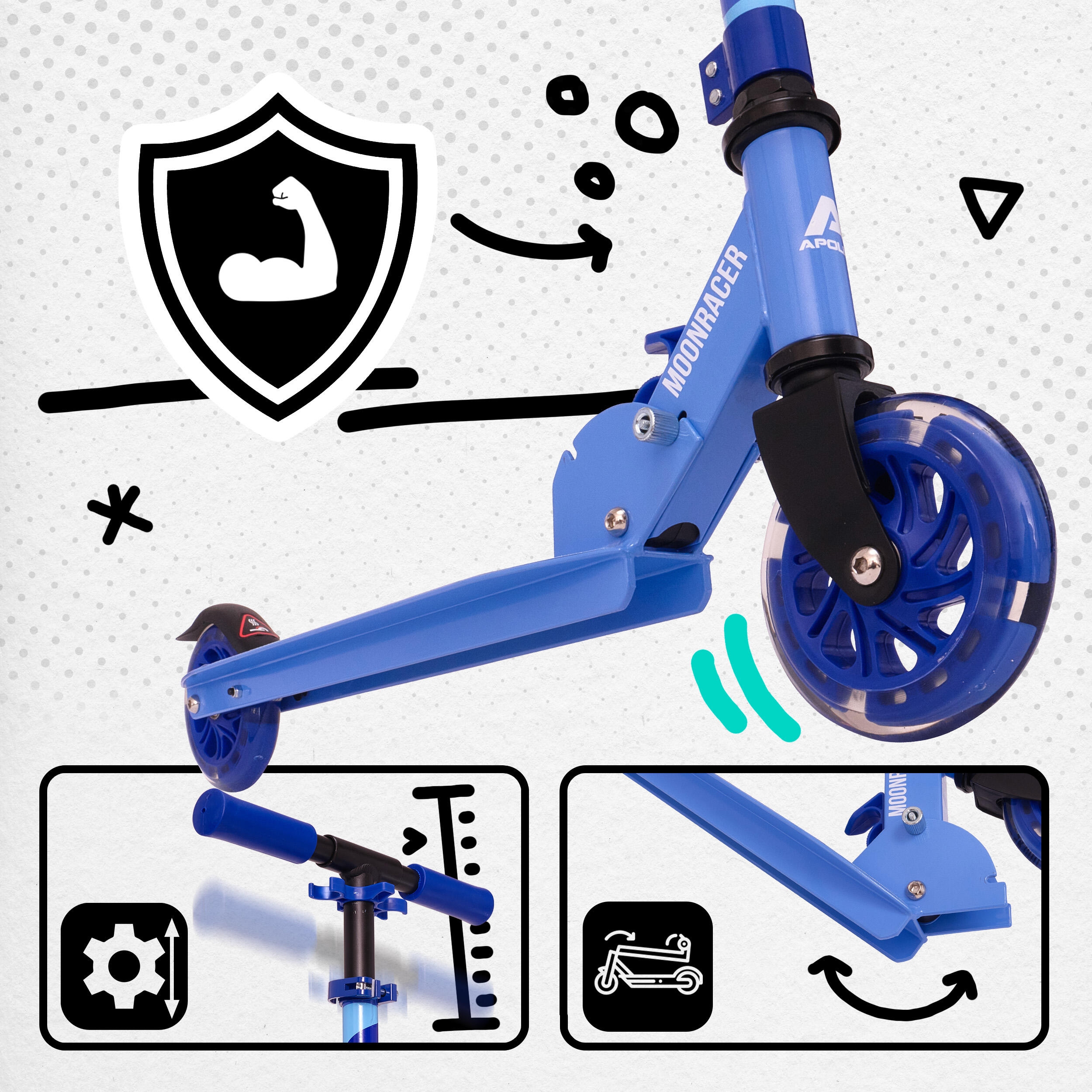 Trottinette City Moonracer – Légère trottinette enfant avec LED et suspension 2/7