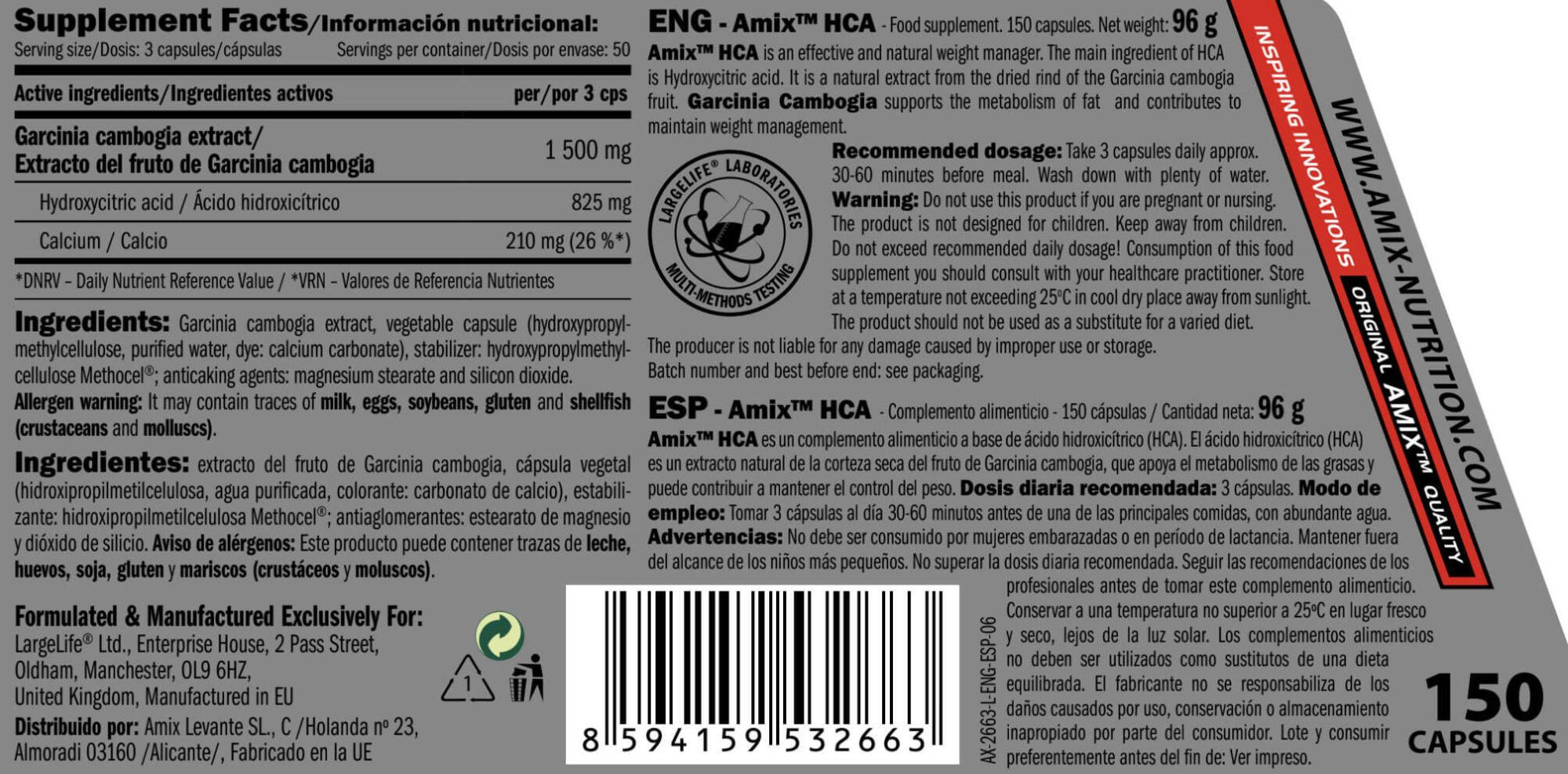 Hca 1500mg (garcinia cambogia) - 150 capsules de Amix Nutrition 2/3