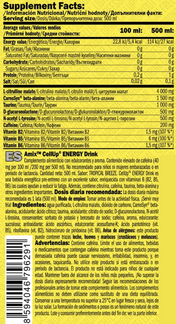 CellUp Pre-Workout Drink - 500ml Tropical AmiXpro® series 3/4