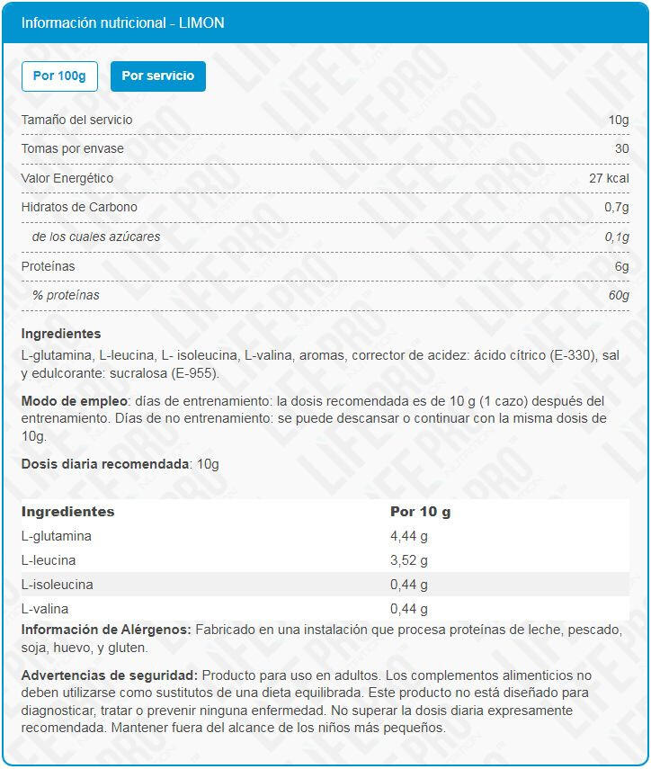BCAA 8:1:1 + Glutamine - 300g Lemon LifePRO 5/6