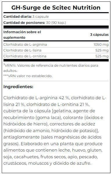 Scitec Nutrition GH Surge - Arginina, Ornitina y Lisina 90 Cápsulas 3/4