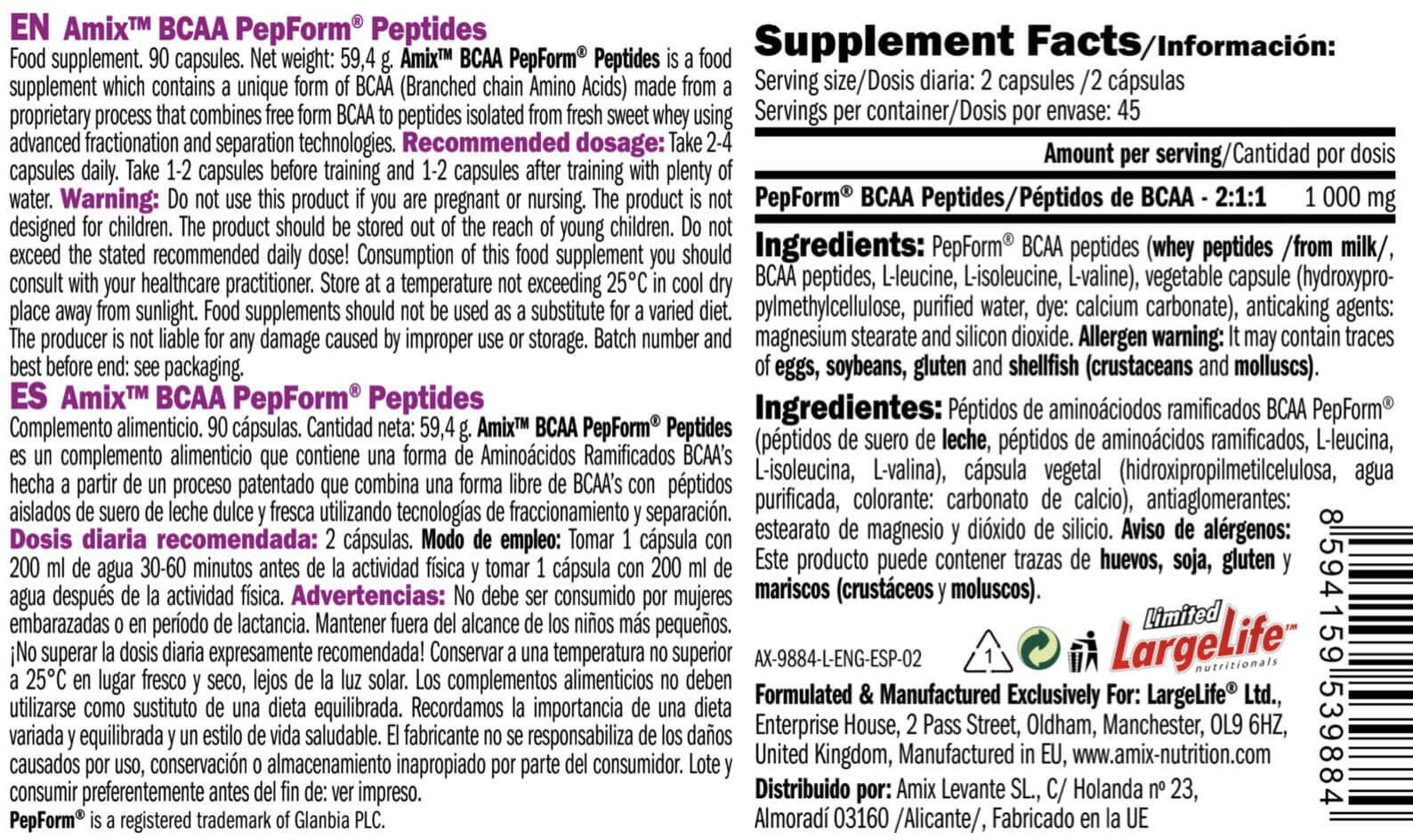 PepForm BCAA Peptides - 90 capsules de Amix Nutrition 2/3