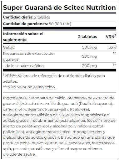 Super Guaraná - 100 Tabletas Scitec Nutrition 4/5