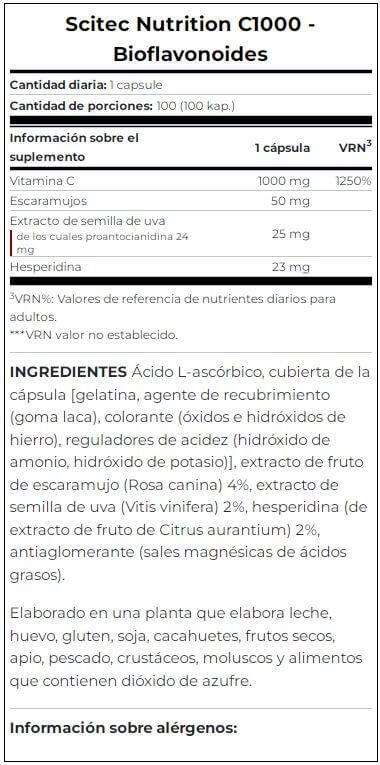 C1000 + Bioflavonoides - 100 caps de Scitec Nutrition 4/5
