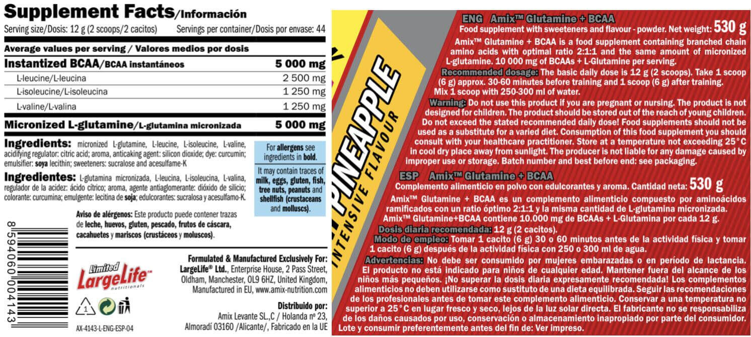 Glutamine + Bcaa 530 Gr Piña 4/5