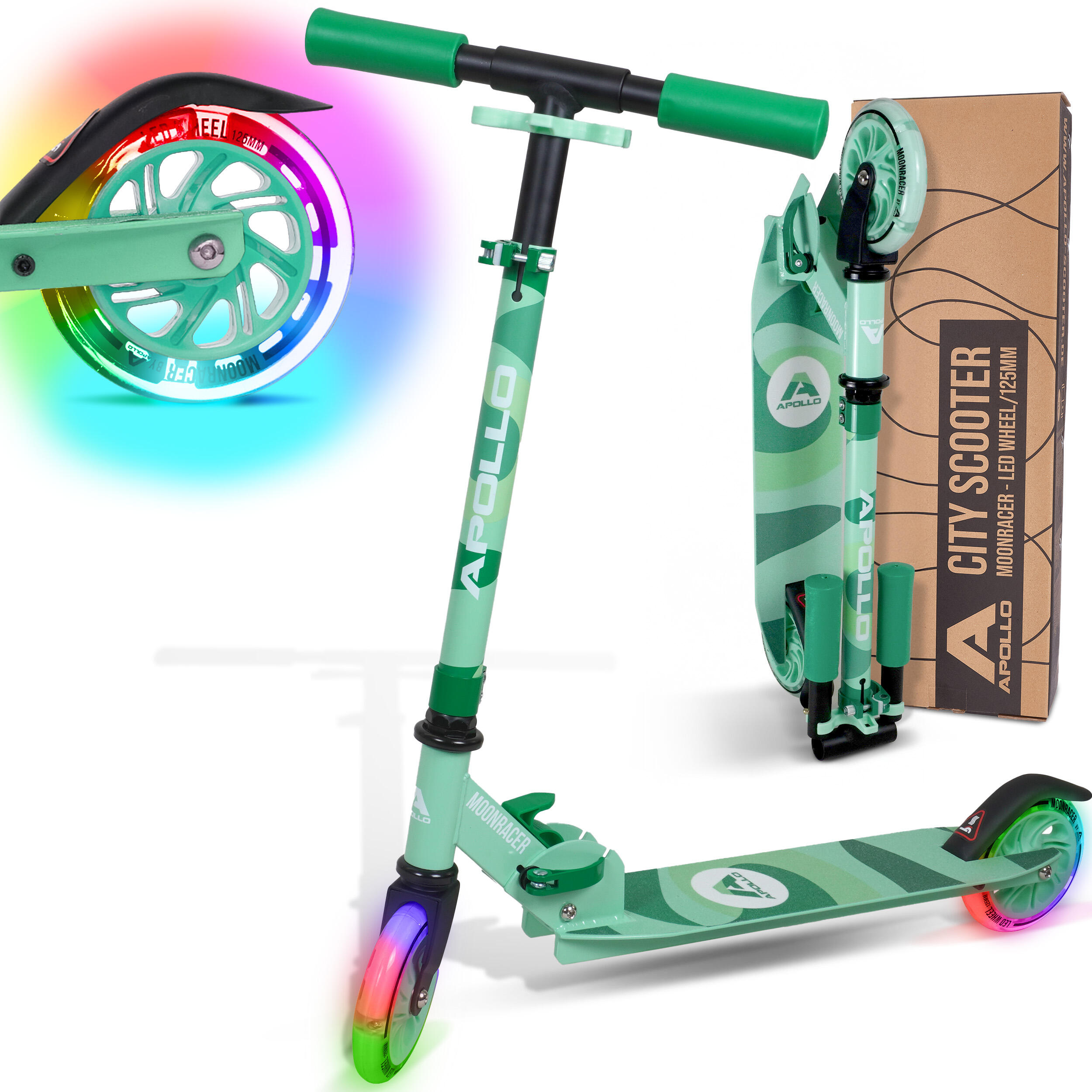 APOLLO City Scooter Moonracer – Leichter Kinderroller mit LED-Rollen und Federung