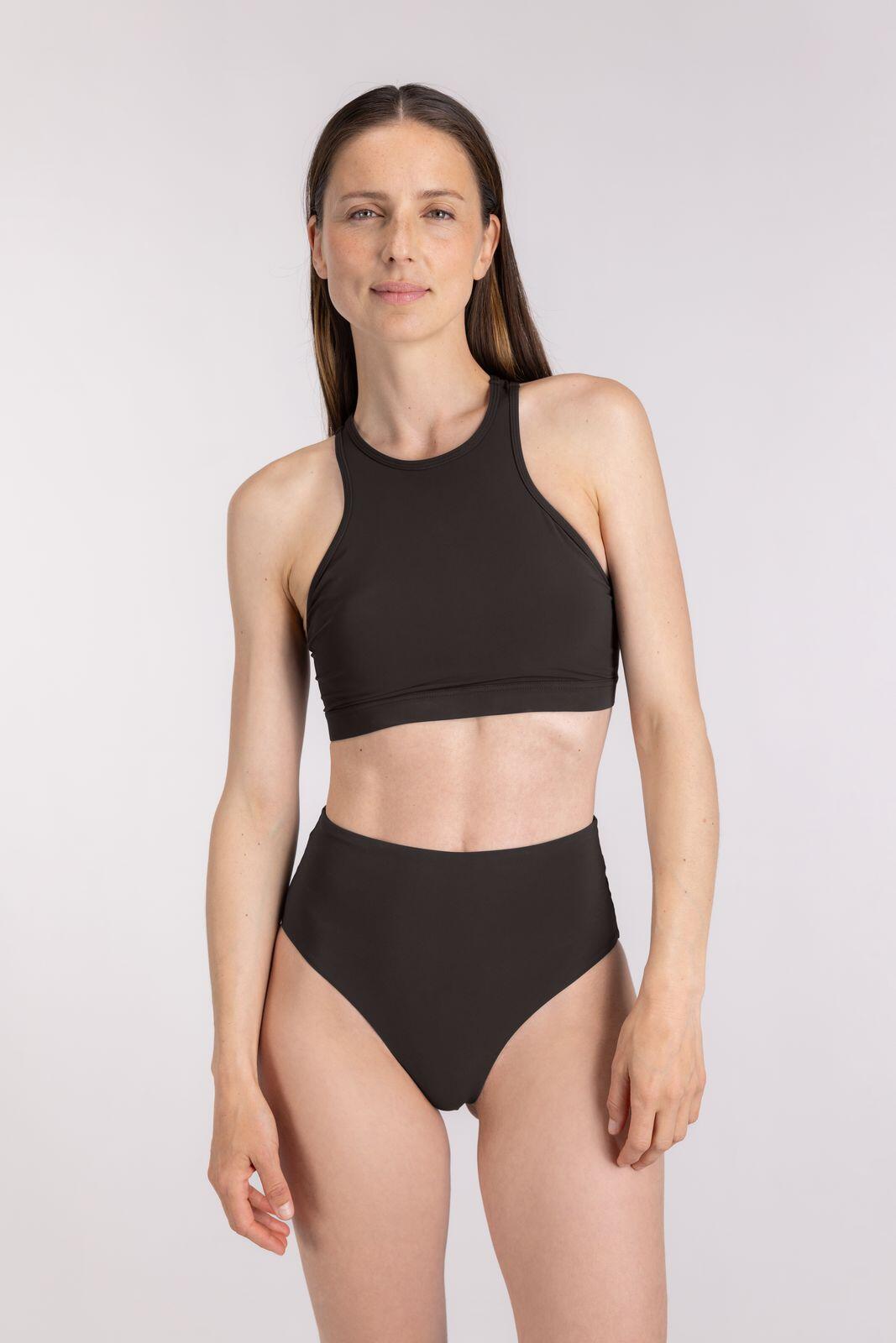 Haut de bikini racerfront à nouer femme natation & surf - Marron 3/6
