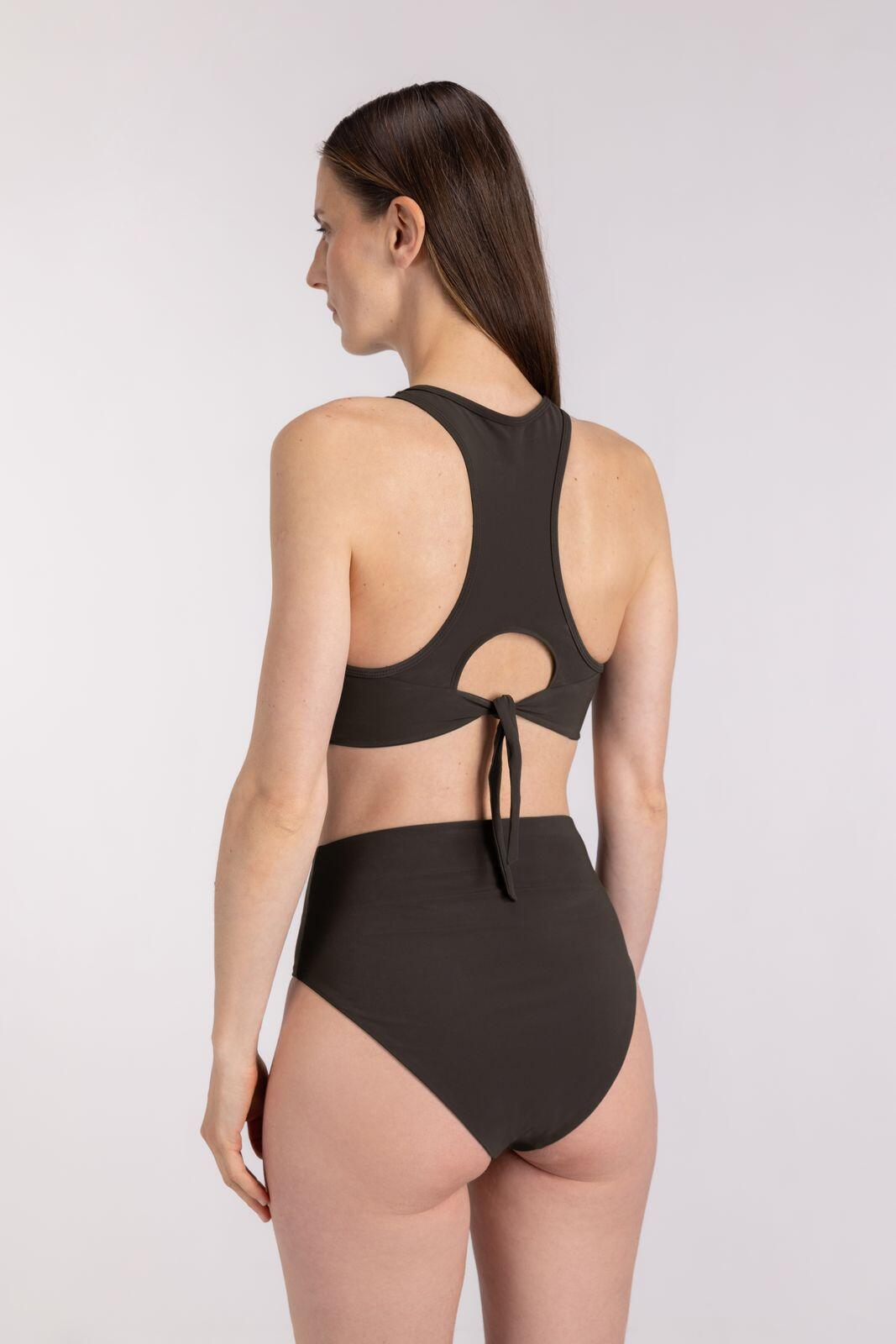 Haut de bikini racerfront à nouer femme natation & surf - Marron 4/6