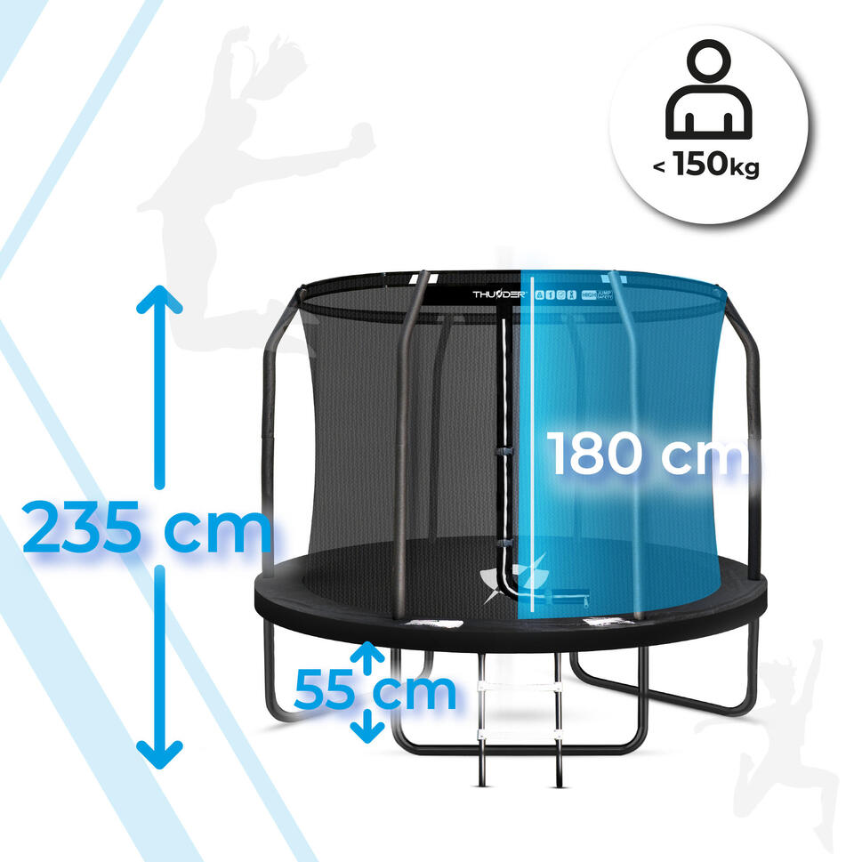 Trampolina ogrodowa dla dzieci z siatką THUNDER INSIDE ELITE 8FT 244CM BLACK