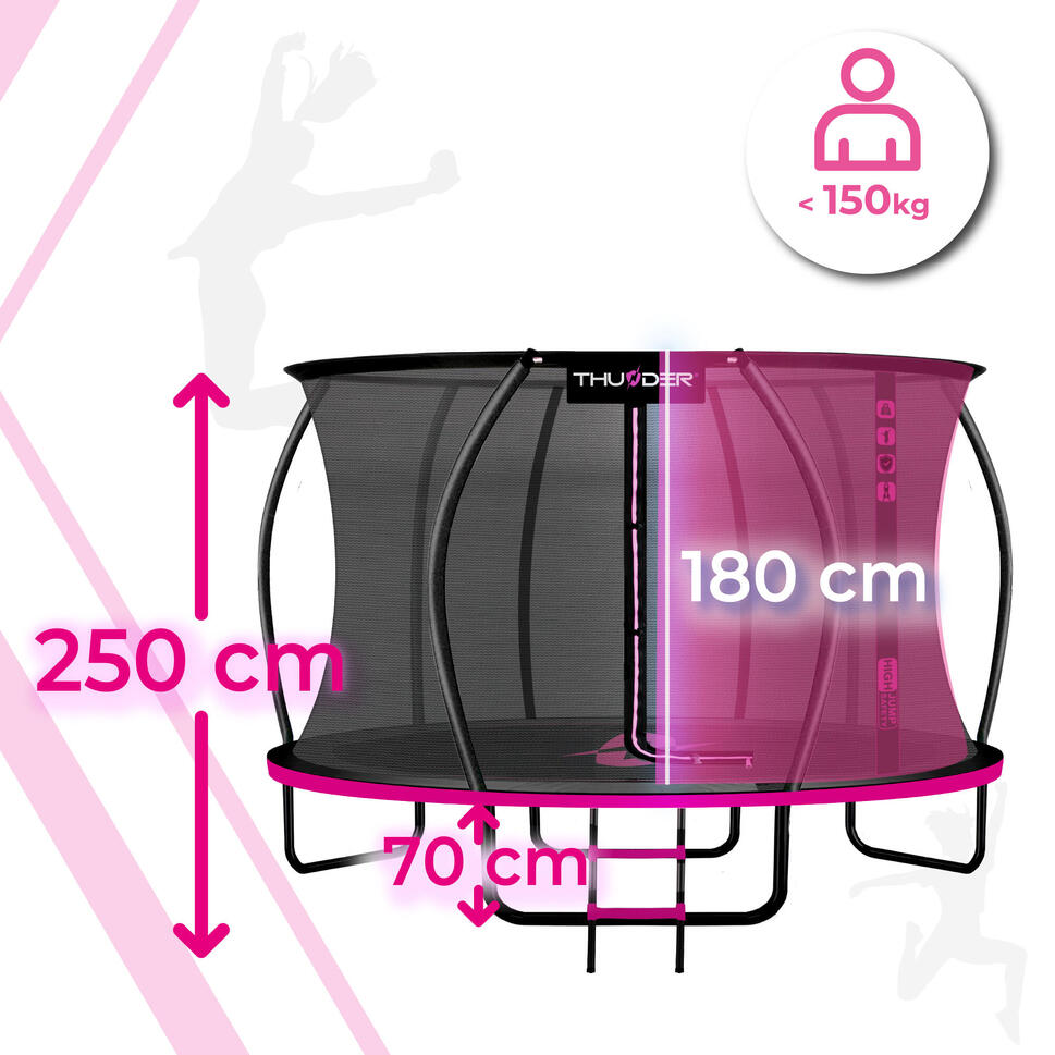 Trampolina ogrodowa dla dzieci z siatką THUNDER INSIDE-ULTRA 12FT 366CM Pink