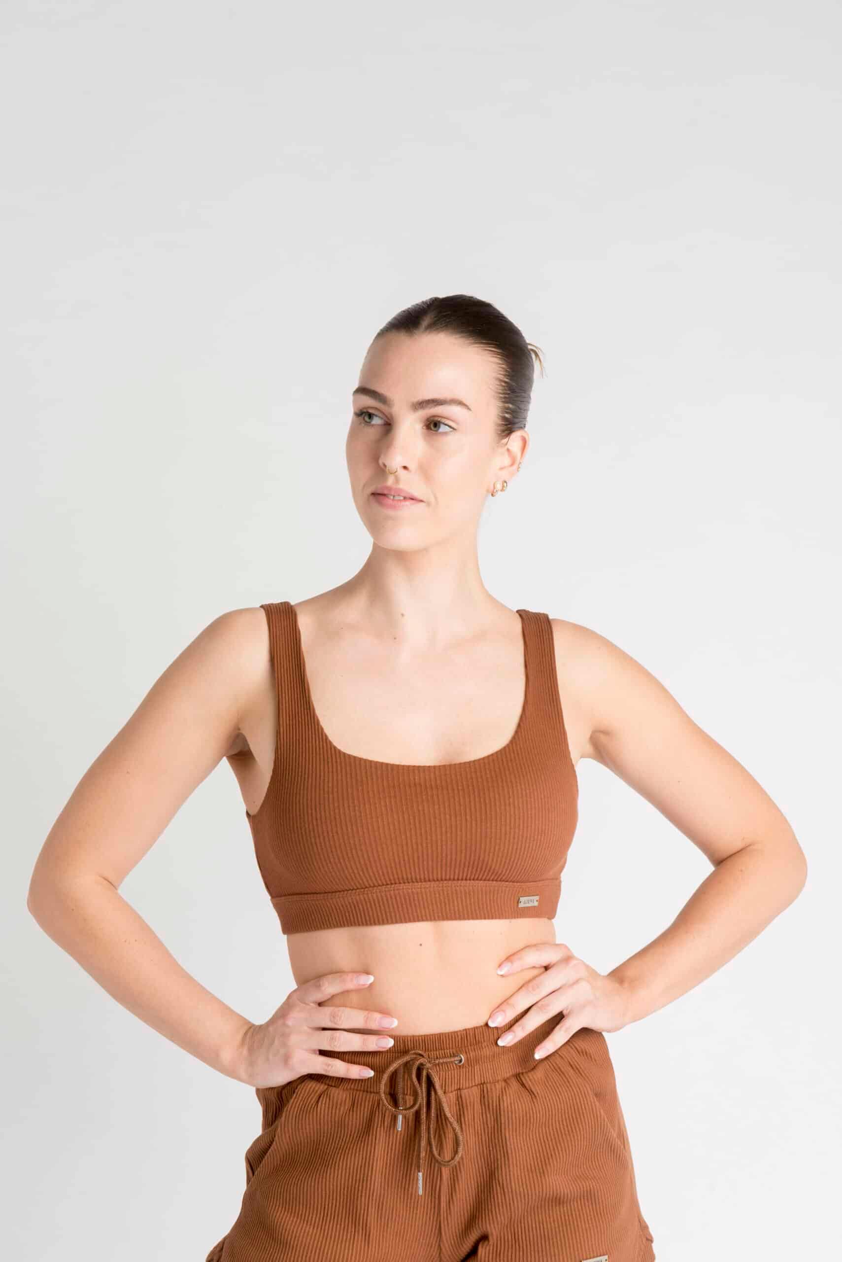 LOEWI Reggiseno sportivo a coste - Fitness - Donna - Castanho 4/4
