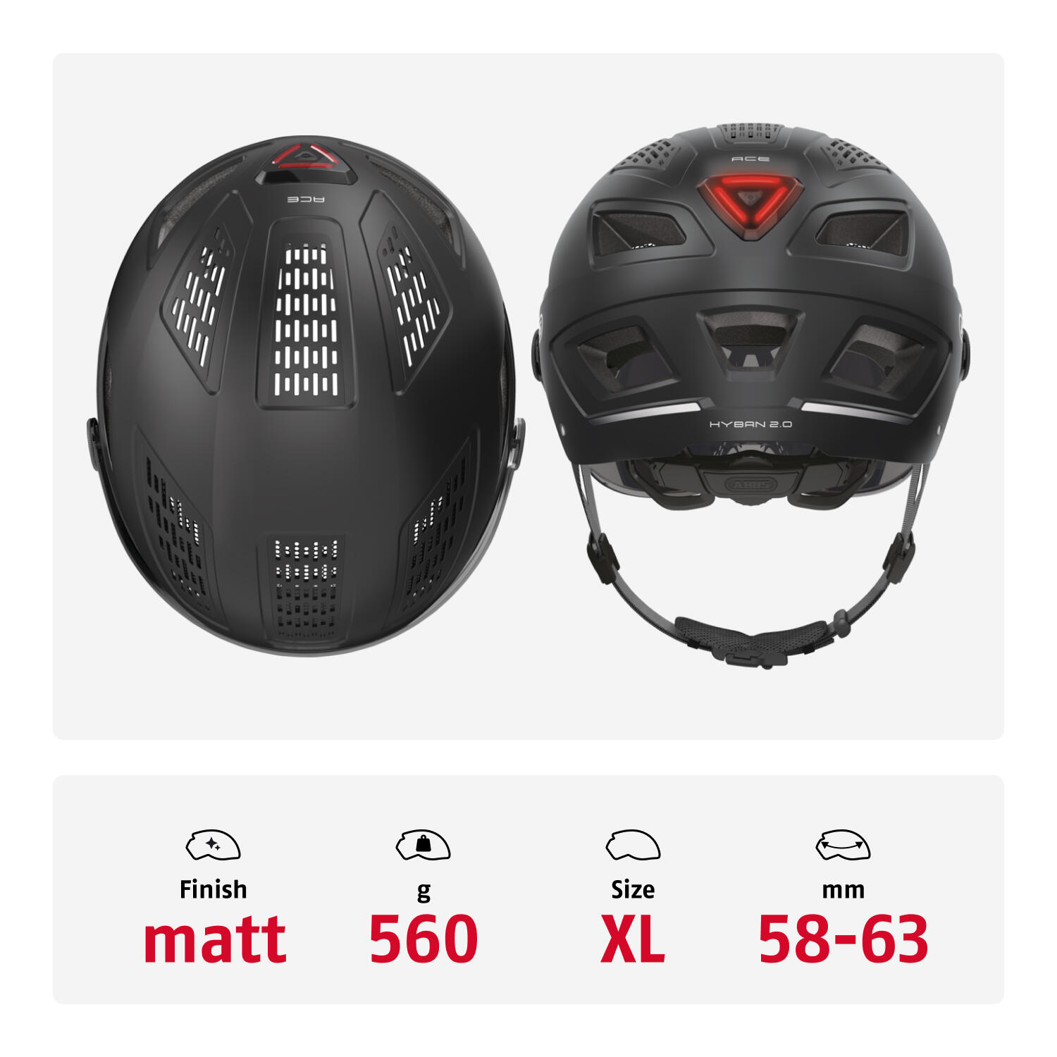 Casque Abus Hyban 2.0 Ace Velvet Noir XL 58-63cm 3/7