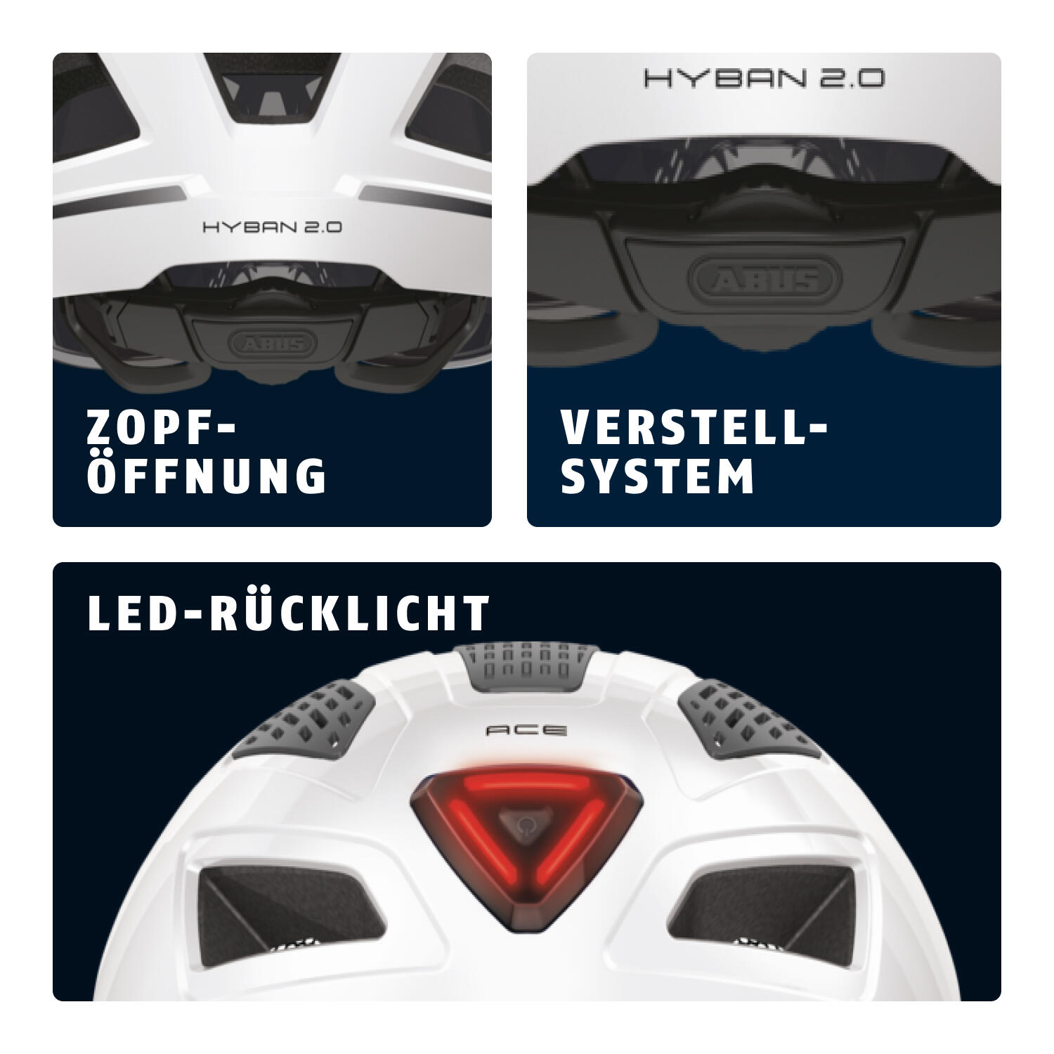 Casque Abus Hyban 2.0 ACE Polar Blanc Taille M 52-58cm 4/7