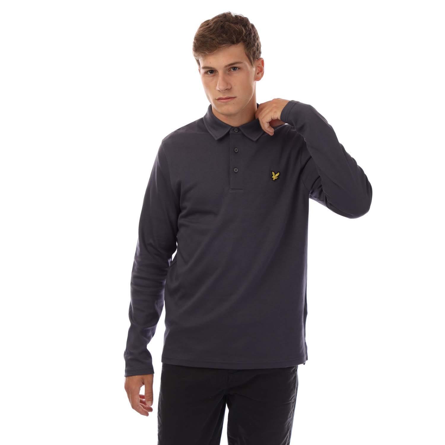 LYLE AND SCOTT Mens Interlock LongSleeved Polo Shirt (Navy)