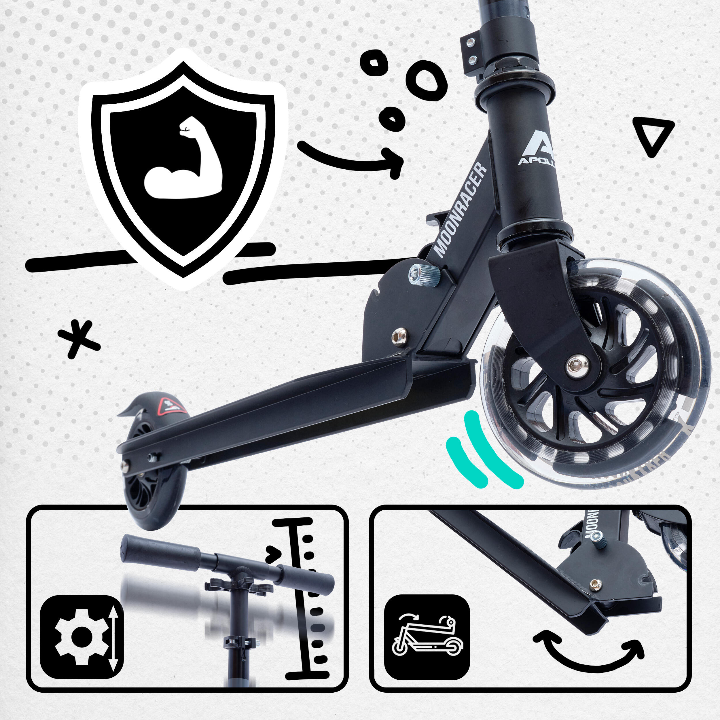 Trottinette City Moonracer – Légère trottinette enfant avec LED et suspension 2/7