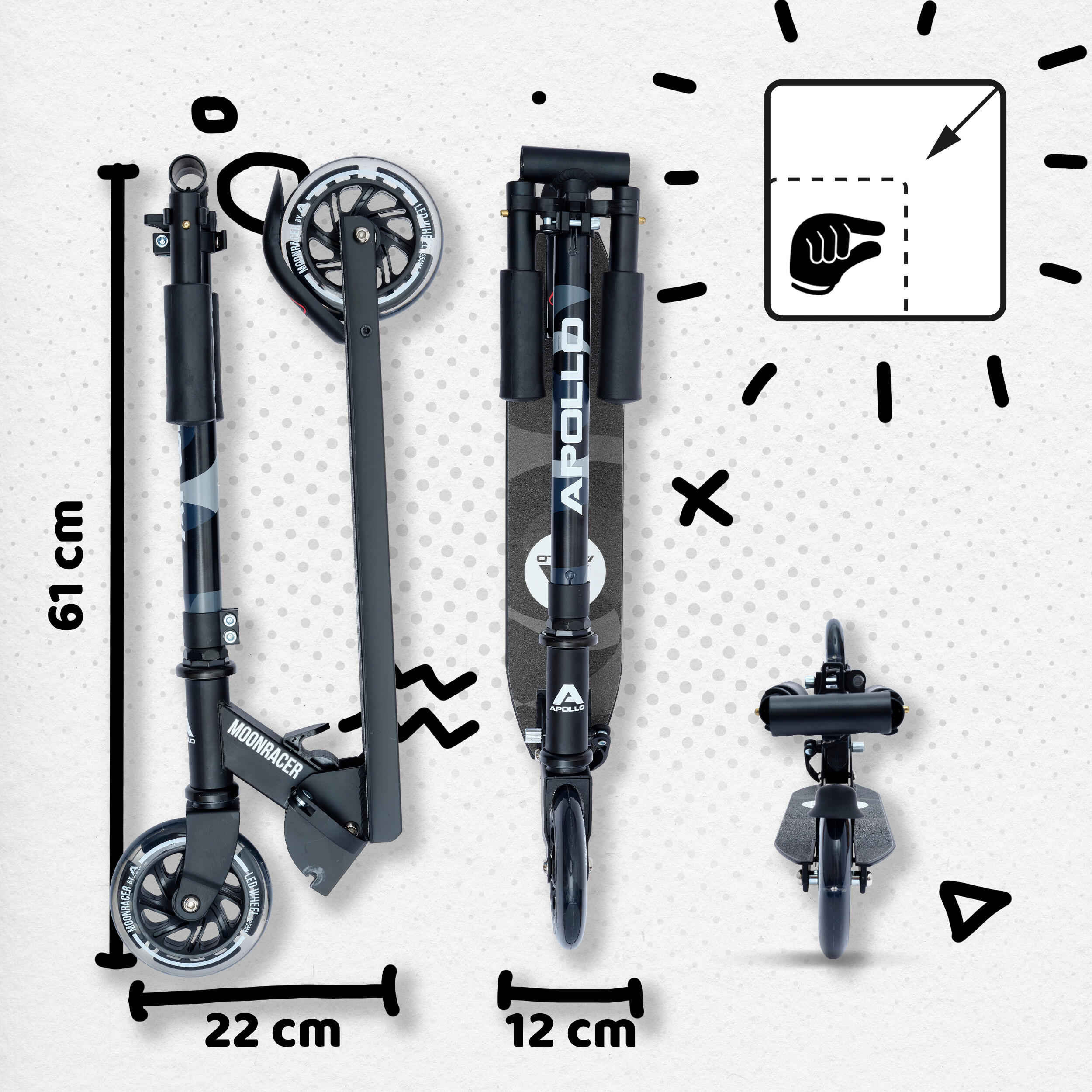 Trottinette City Moonracer – Légère trottinette enfant avec LED et suspension 4/7