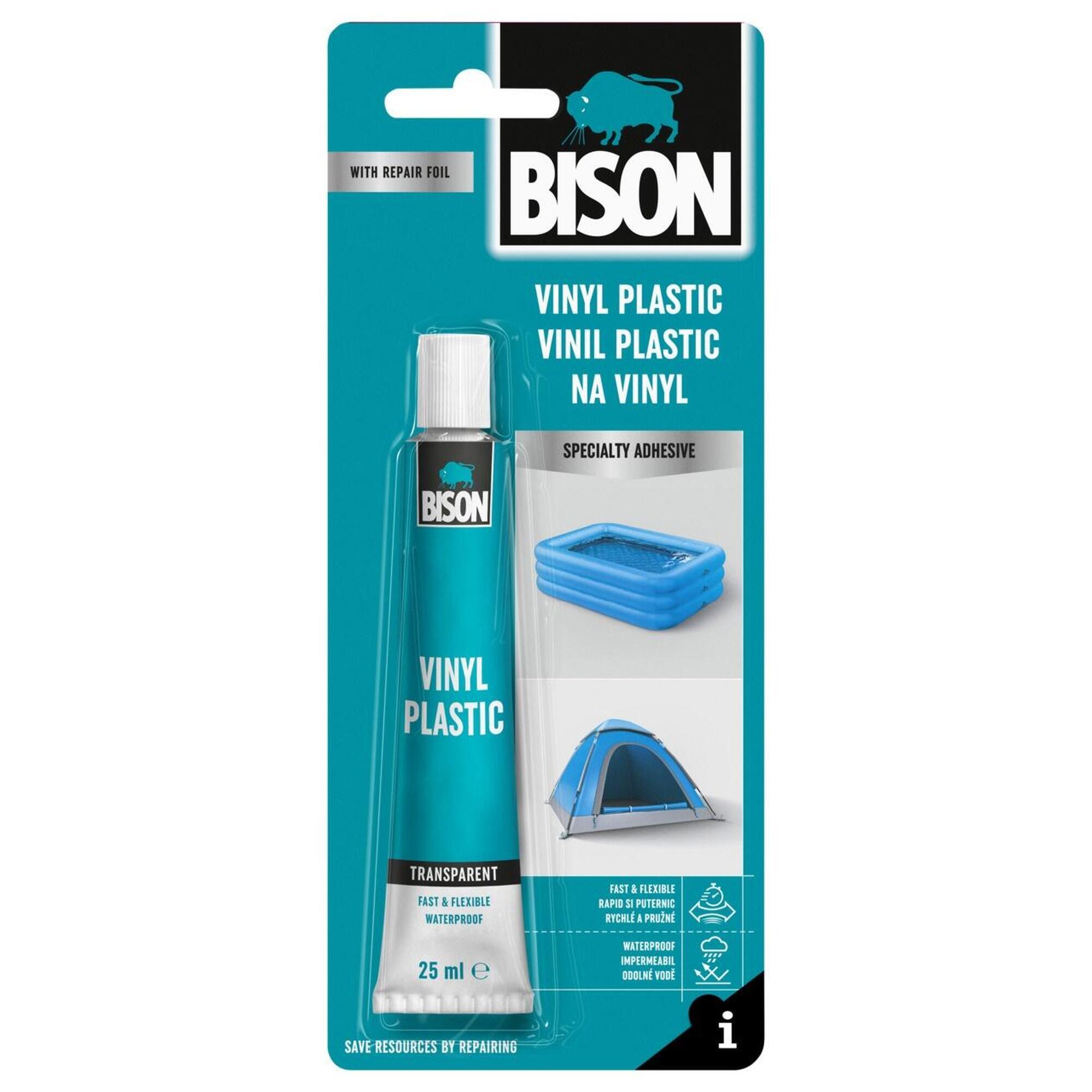 BISON Lepidlo na měkčené plasty + záplata na opravy bazénů a nafukovacích člunů. 25 ml