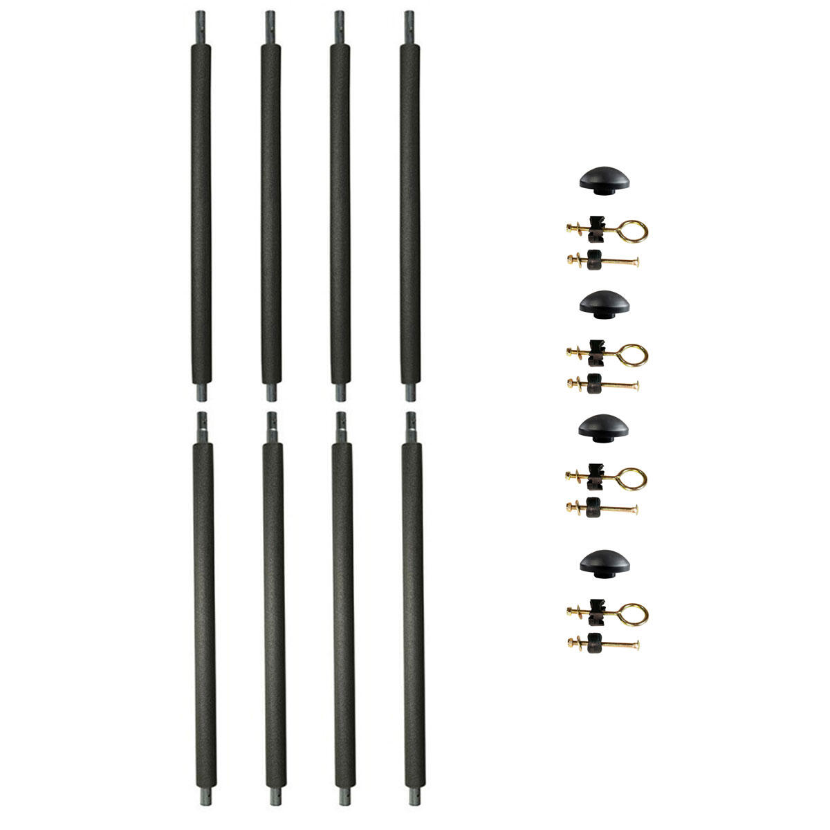 Lot de 4 poteaux Ø25 mm trampoline toutes marques mousse, visserie, capuchon 1/4