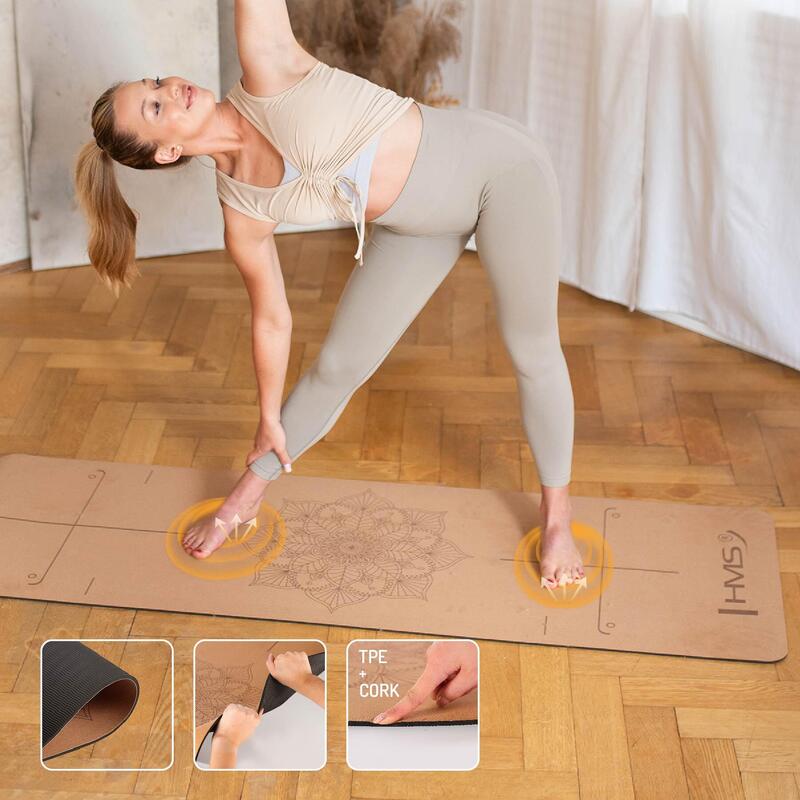 Set de yoga: saltea TPE YM11 + bloc KJ02 + curea SjJ2 HMS