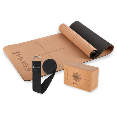 Yoga set hms kurk mat tpe ym11 + dobbelstenen kj02 + band sj02
