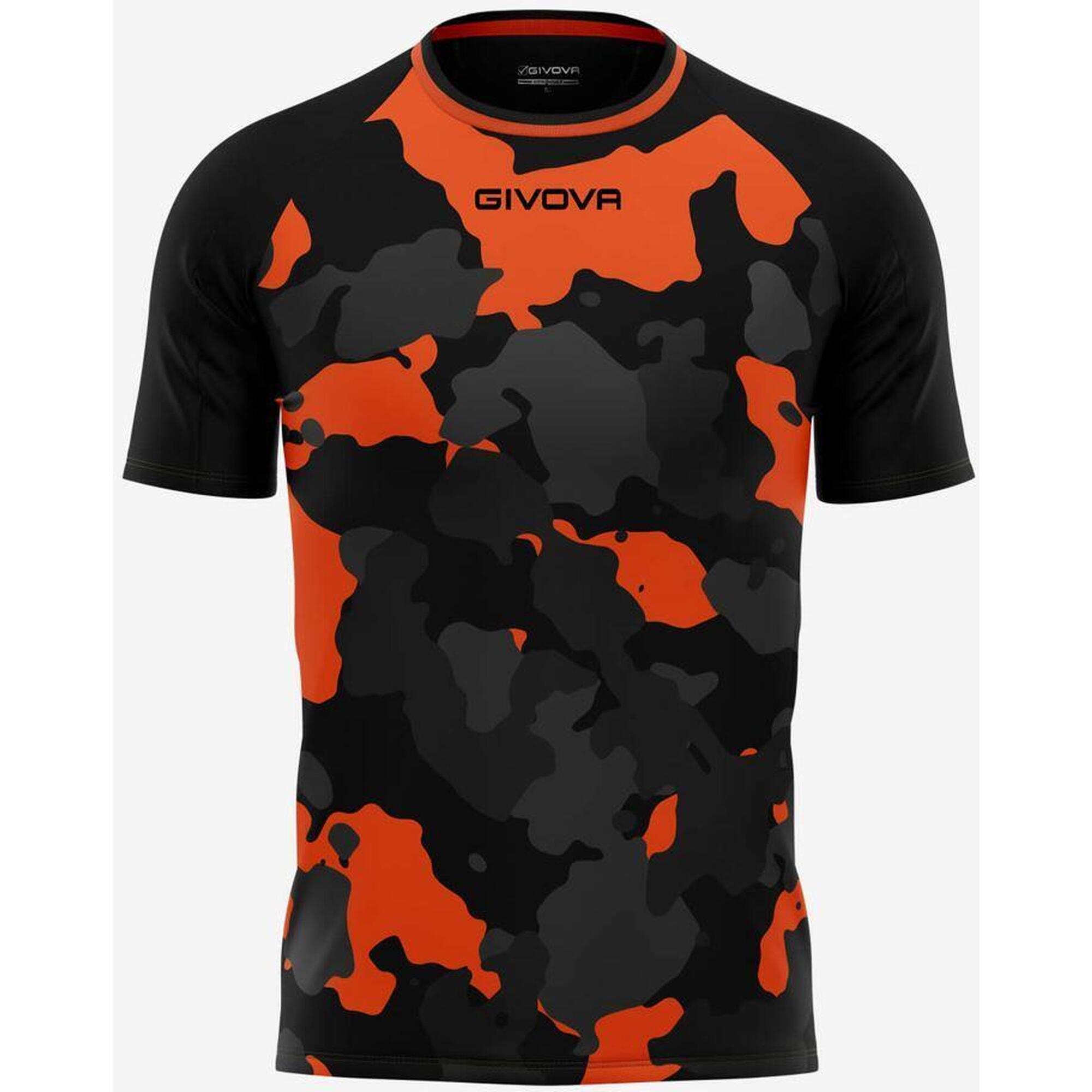 T-shirt Givova Męski Czarny-Pomarańczowy Army z Bawełny