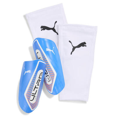 Espinilleras de fútbol con manga ULTRA Twist PUMA Ultra Blue White Glowing Red