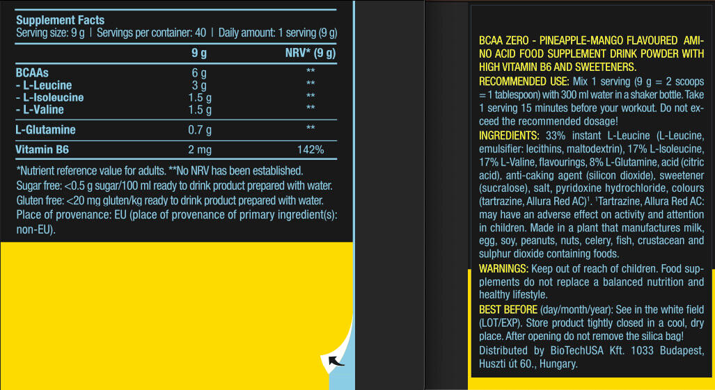 BCAA en poudre - BCAA Zero - Ananas Mangue 360g 3/3