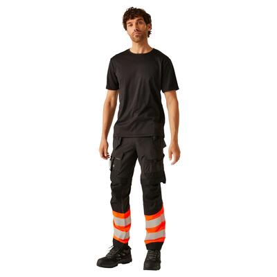 Uniseks werkbroek met hoge visuals voor volwassenen (zwart/oranje)
