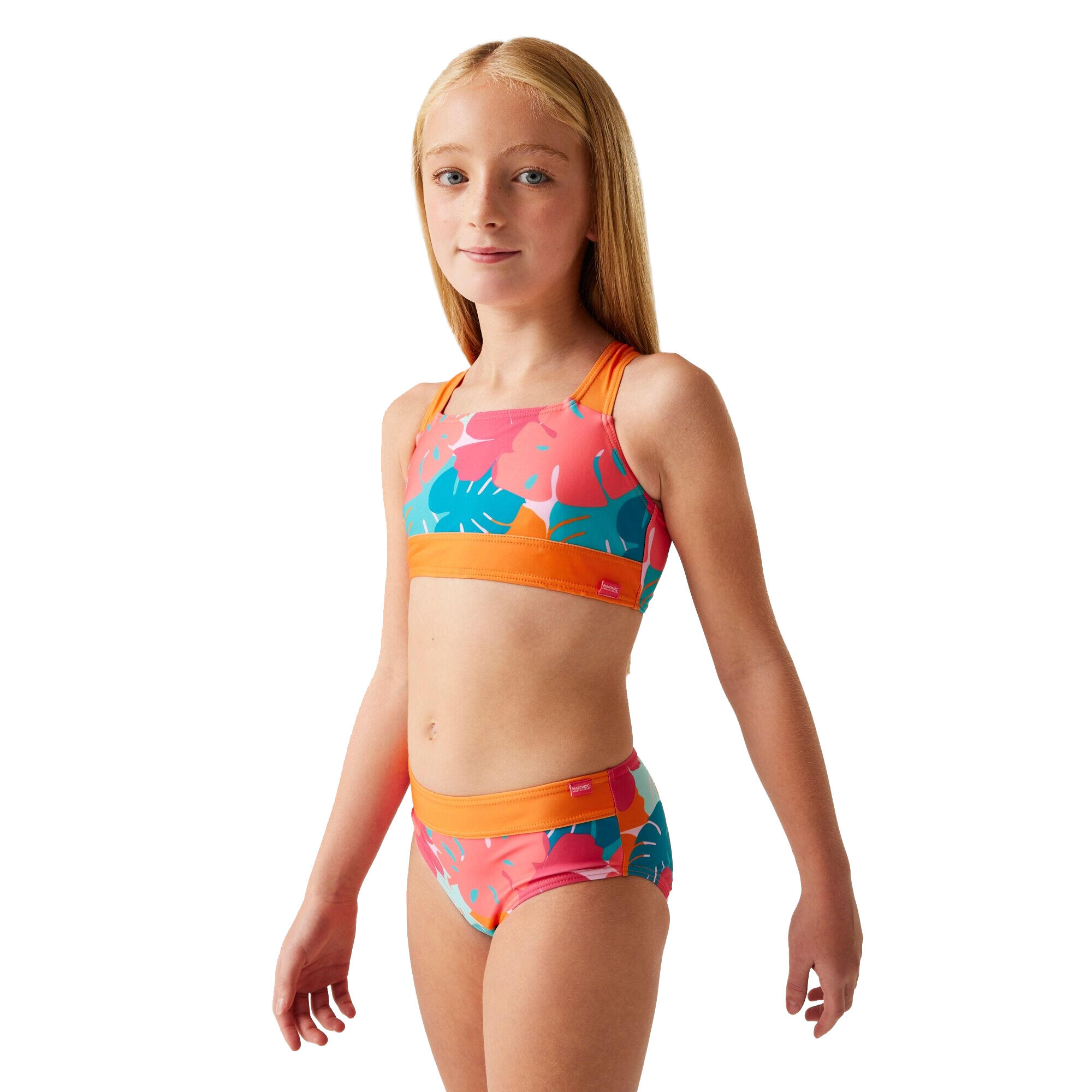 Girls Dakaria III Tropical Leaves Bikini Set (Orange/Blue/Pink) 4/5