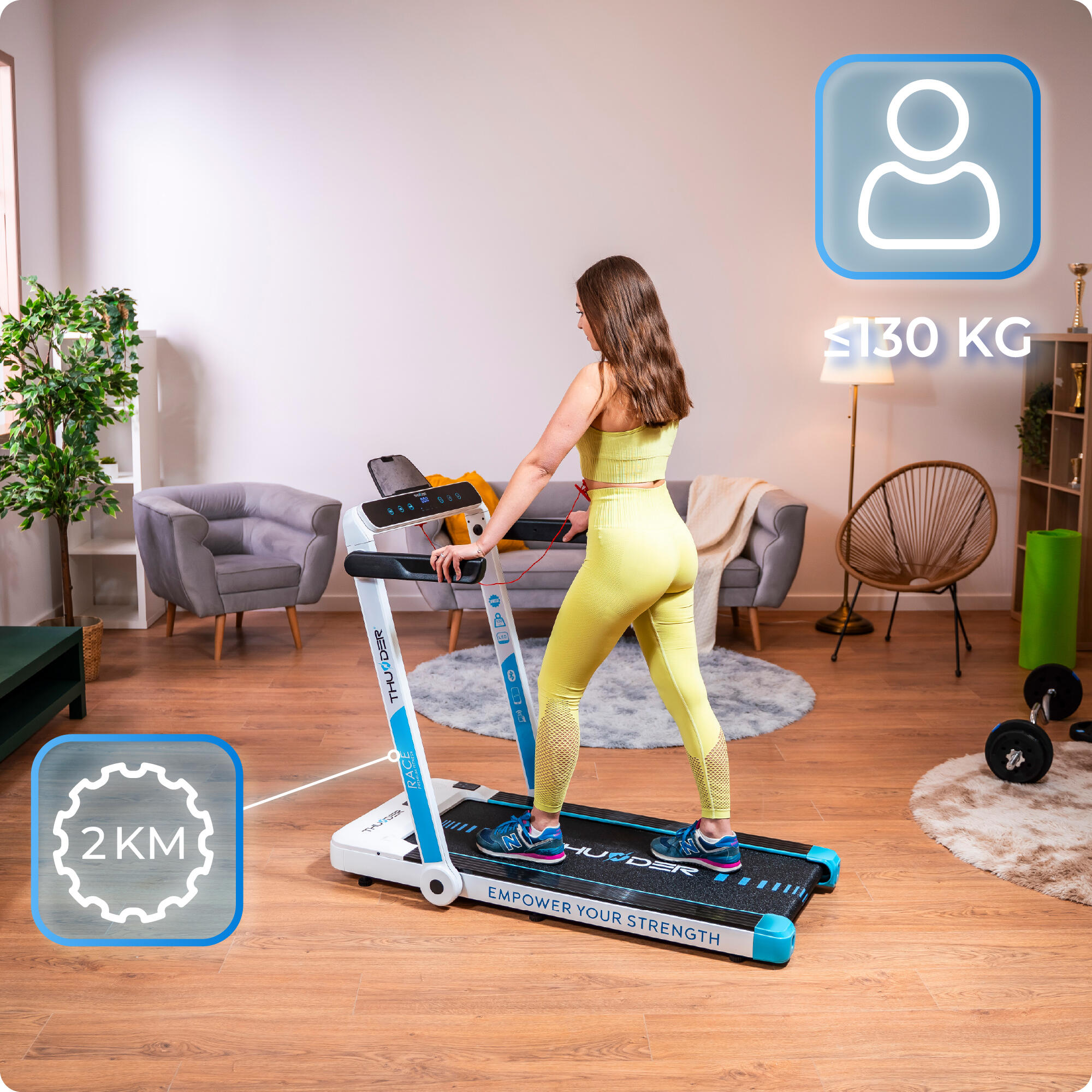 Cinta de correr Thunder RACE WHITE 105x40,5cm 14km/h FitShow plegable 5/8