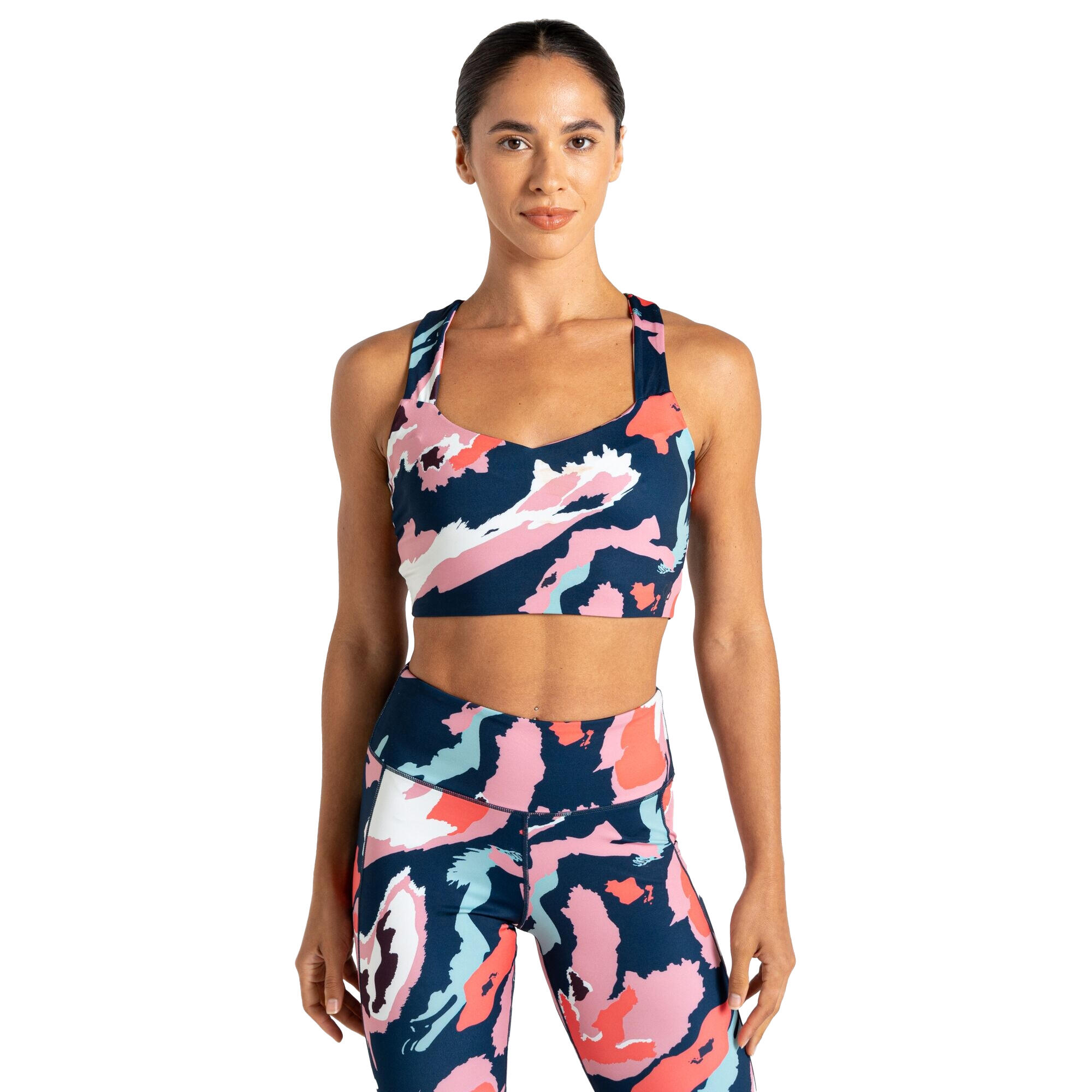 Dames Marble Swirl Sportbeha (Lichtroze/Wit/Navy) 4/5